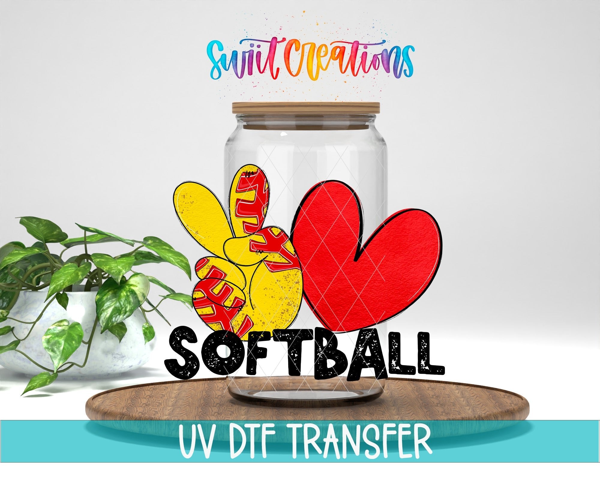 Peace Love Softball UV DTF Cup Decal | UV1551 - Swiit Creations