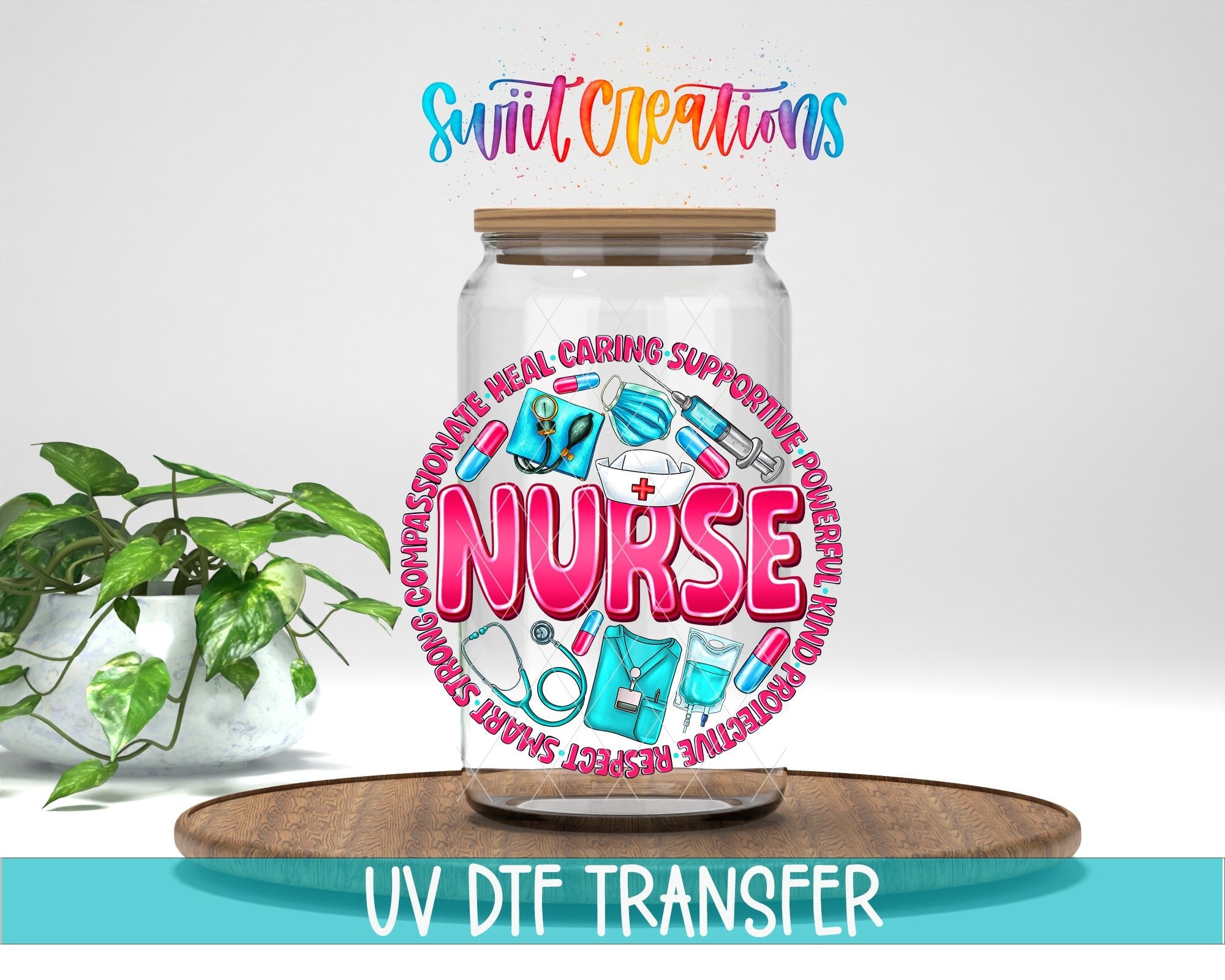 Pink and Blue Nurse UV DTF Cup Decal | UV1026 - Swiit Creations