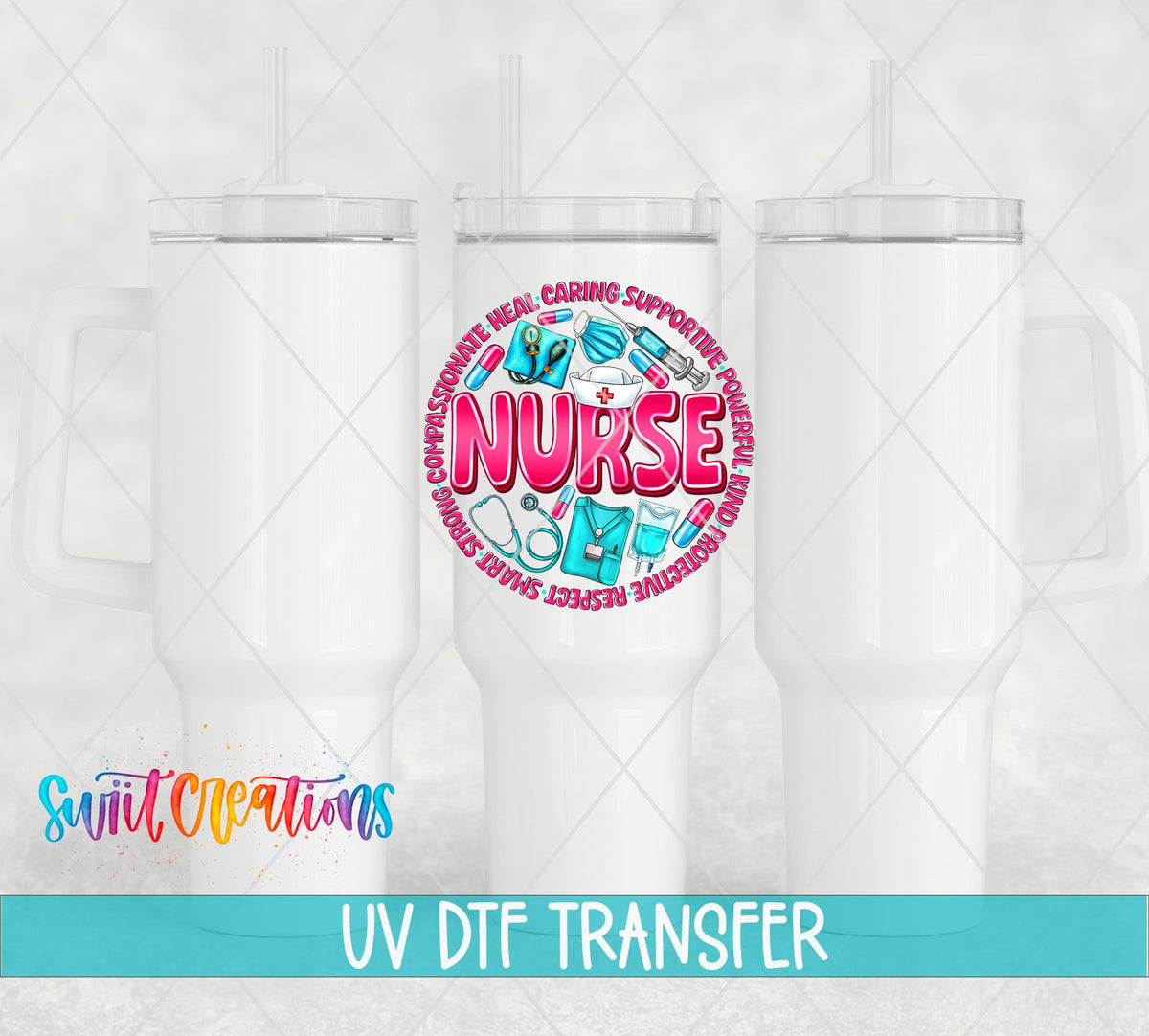 Pink and Blue Nurse UV DTF Cup Decal | UV1026 - Swiit Creations