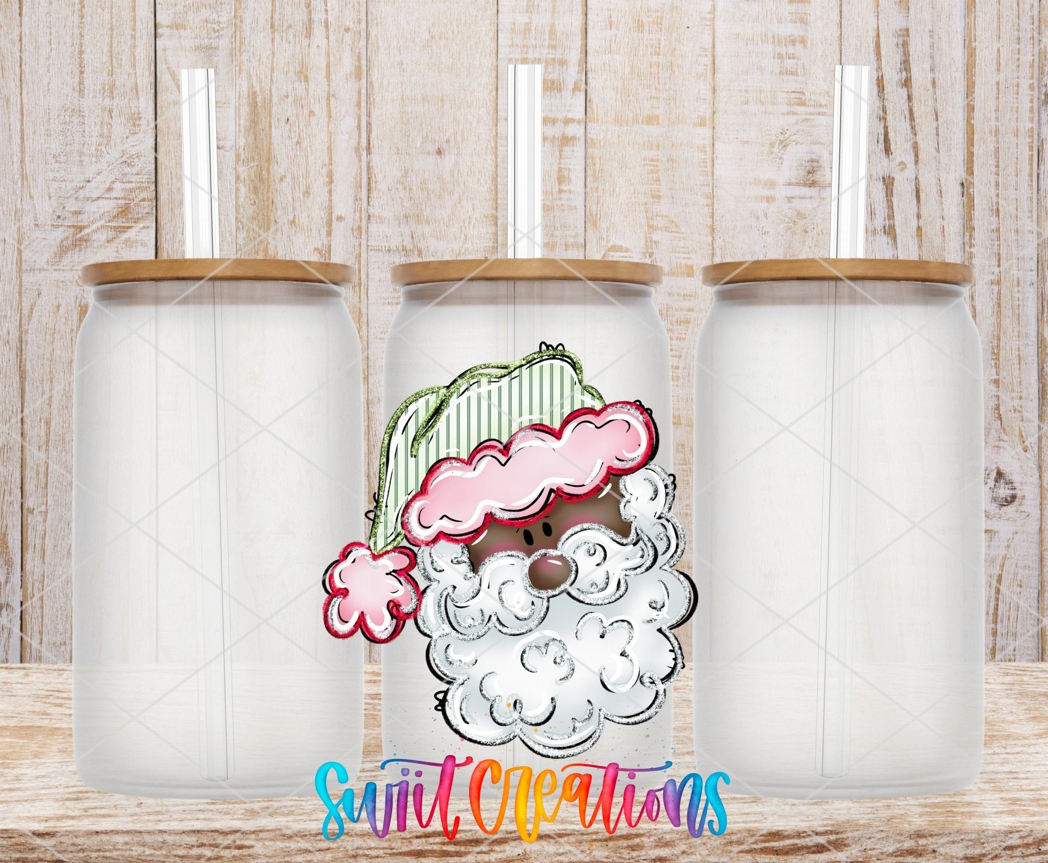 Pink And Green Santa Face Christmas UV DTF Cup Decal | UV1529 - Swiit Creations