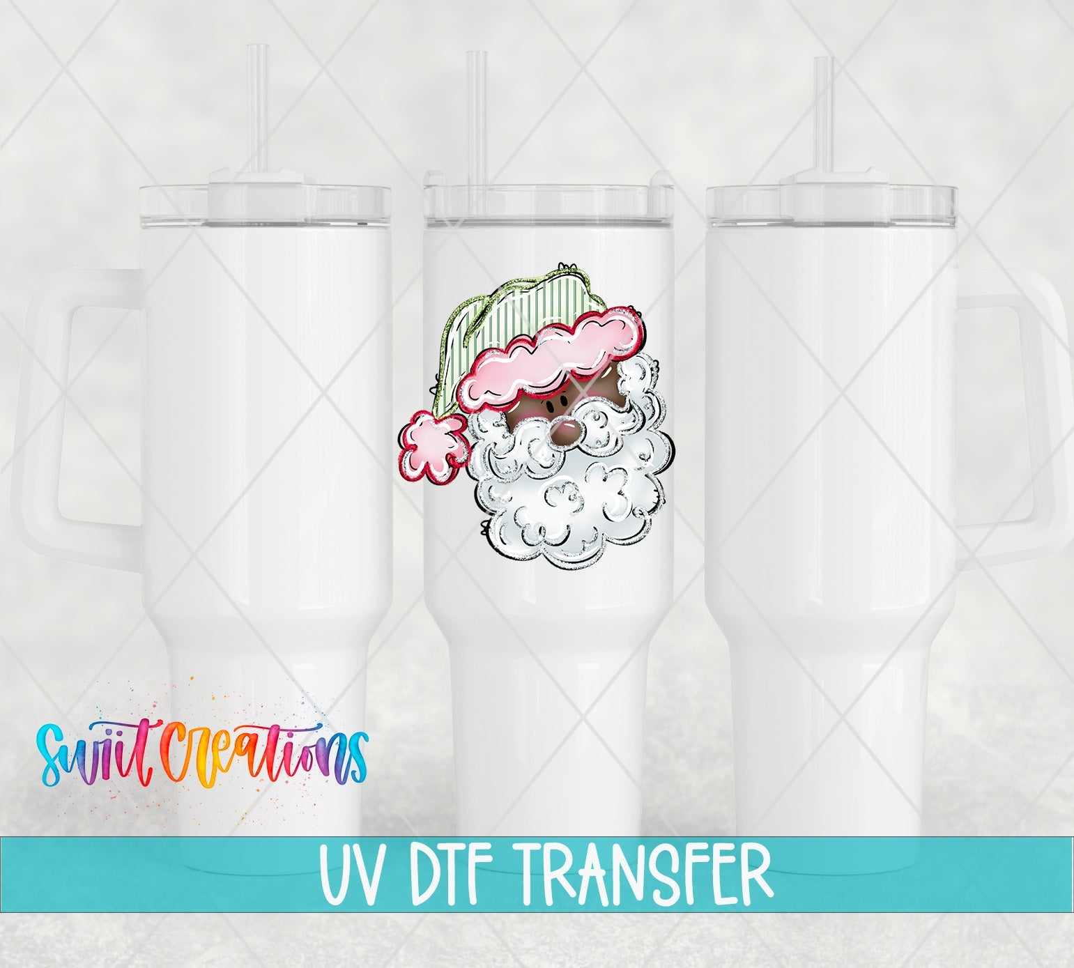Pink And Green Santa Face Christmas UV DTF Cup Decal | UV1529 - Swiit Creations