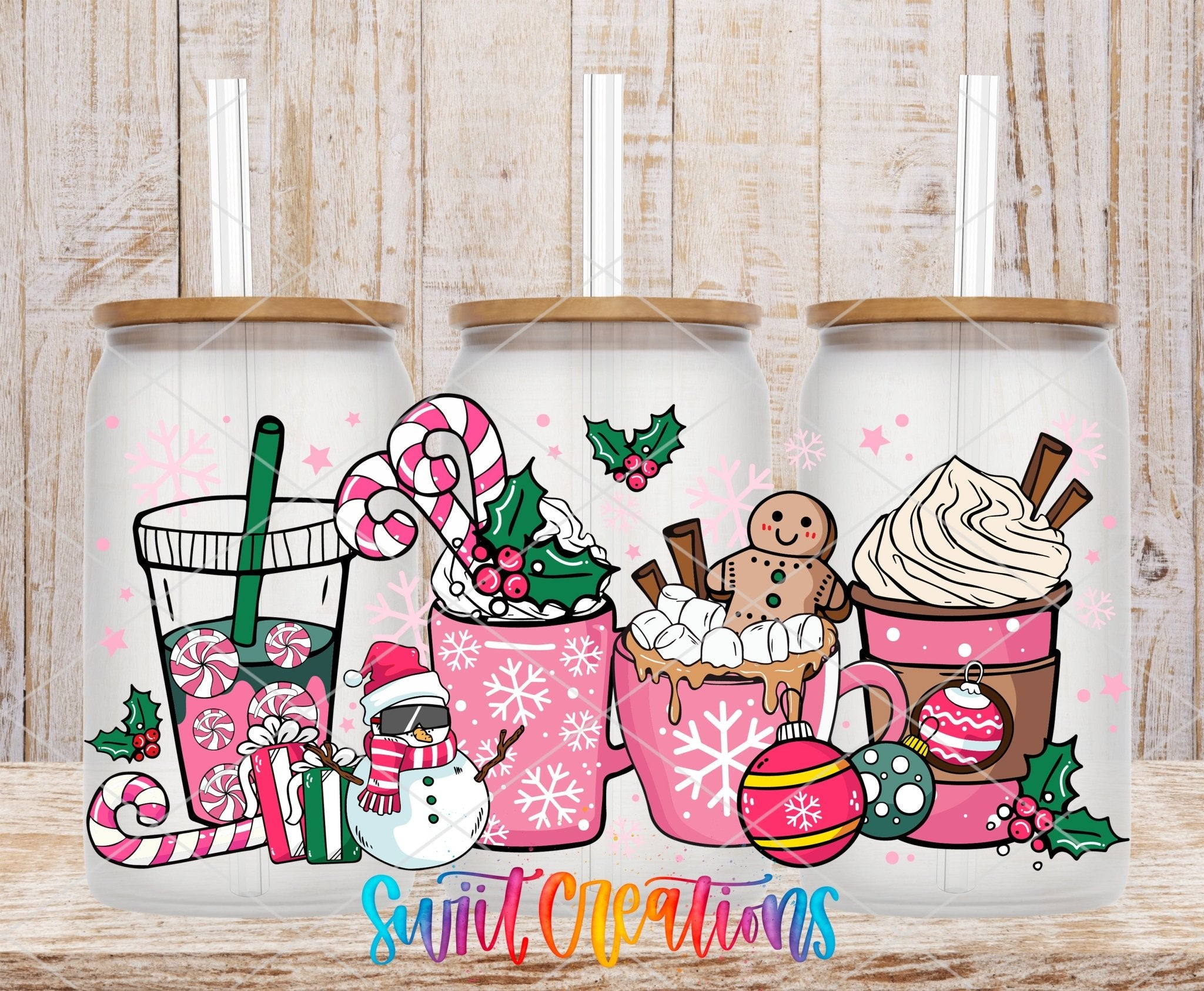 Pink Christmas Drinks Candy Cane UV DTF Transfer Tumbler Wrap | DTF227 - Swiit Creations