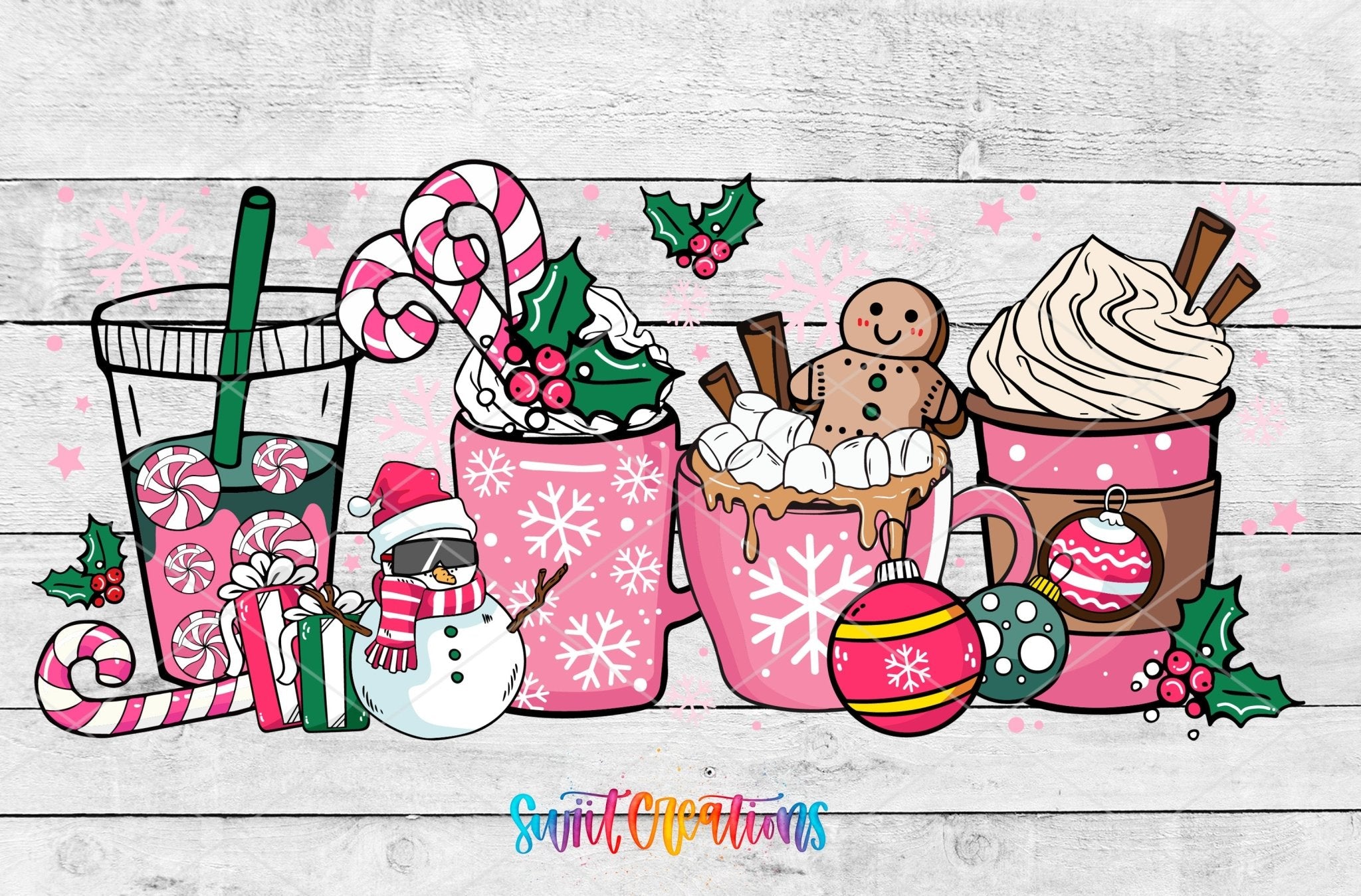 Pink Christmas Drinks Candy Cane UV DTF Transfer Tumbler Wrap | DTF227 - Swiit Creations