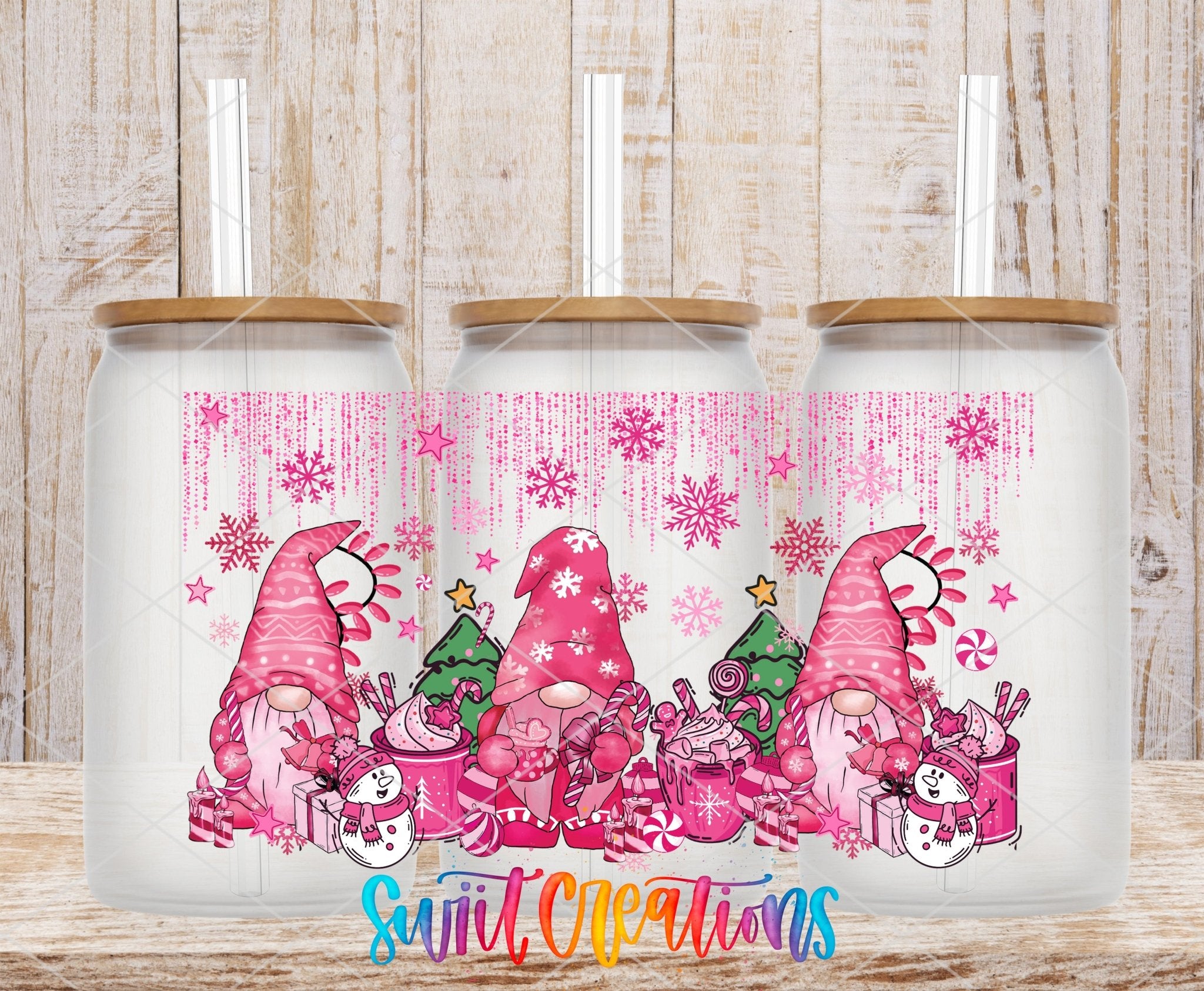 Pink Christmas Gnomes UV DTF Transfer Tumbler Wrap | DTF178 - Swiit Creations