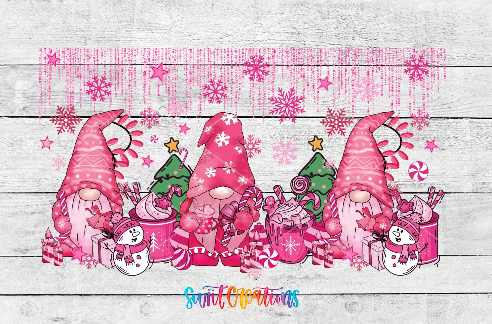 Pink Christmas Gnomes UV DTF Transfer Tumbler Wrap | DTF178 - Swiit Creations