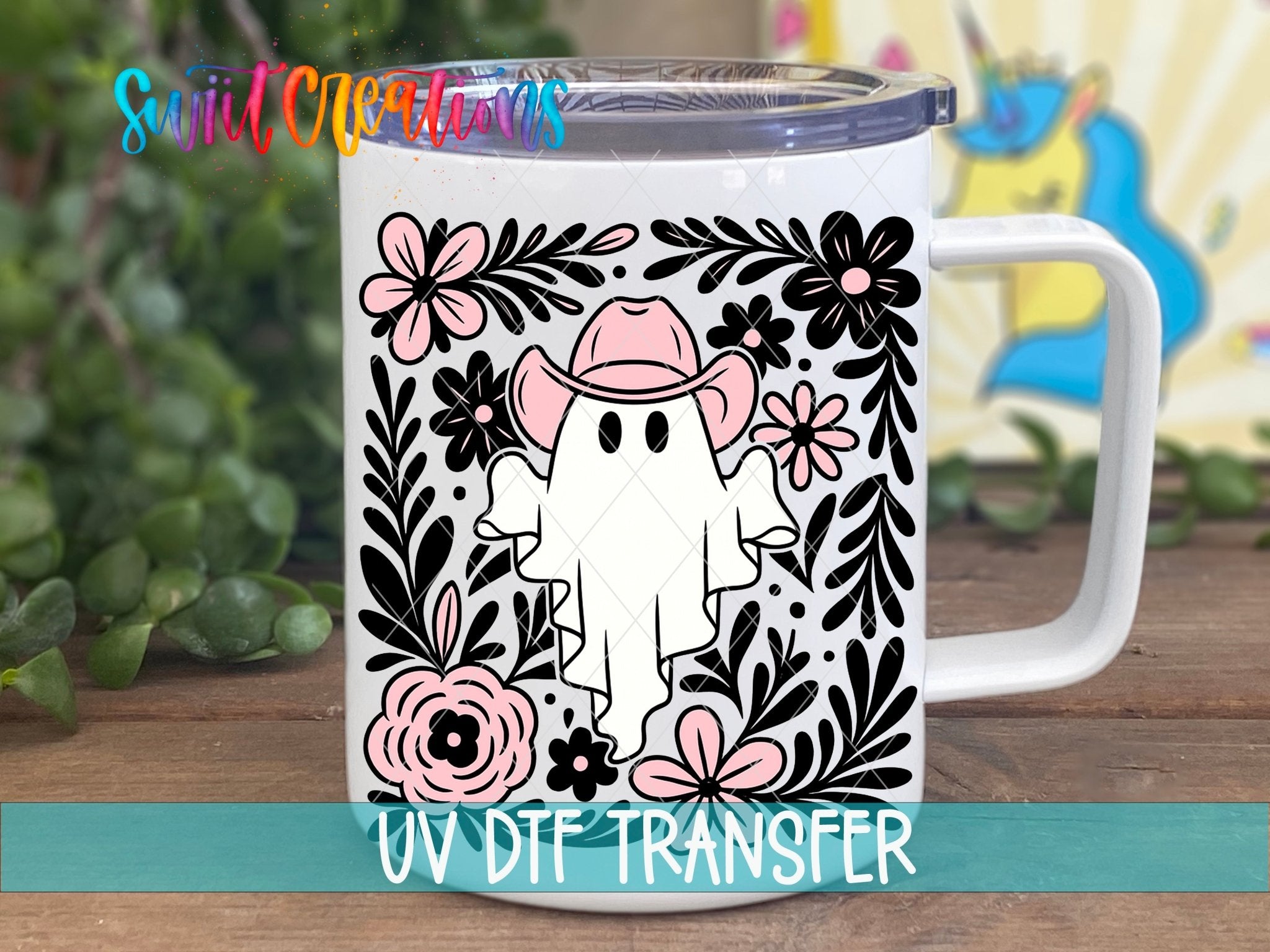 Pink Cowboy Ghost Floral UV DTF Cup Decal | UV1536 - Swiit Creations