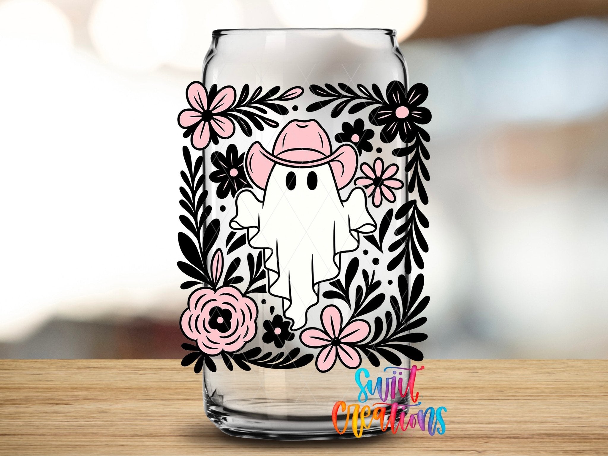 Pink Cowboy Ghost Floral UV DTF Cup Decal | UV1536 - Swiit Creations
