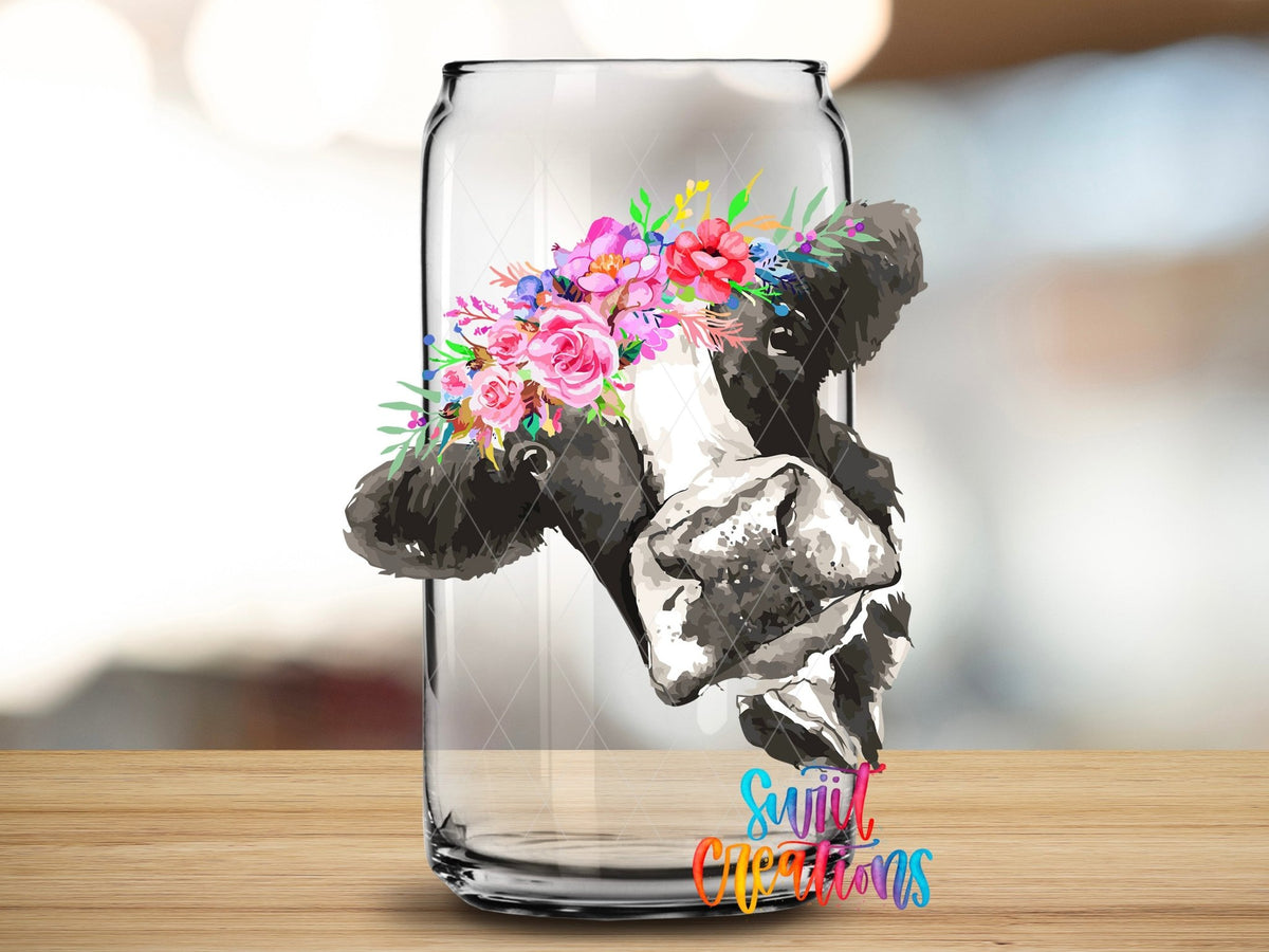 Pink Floral Cow UV DTF Cup Decal | UV613 - Swiit Creations