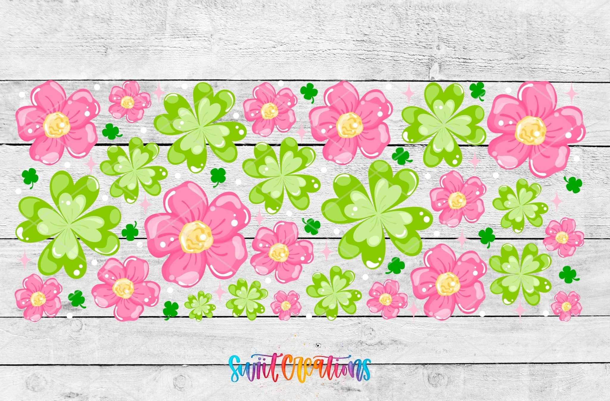 Pink Flower and Clover Spring St Patricks UV DTF Transfer Tumbler Wrap | DTF323 - Swiit Creations