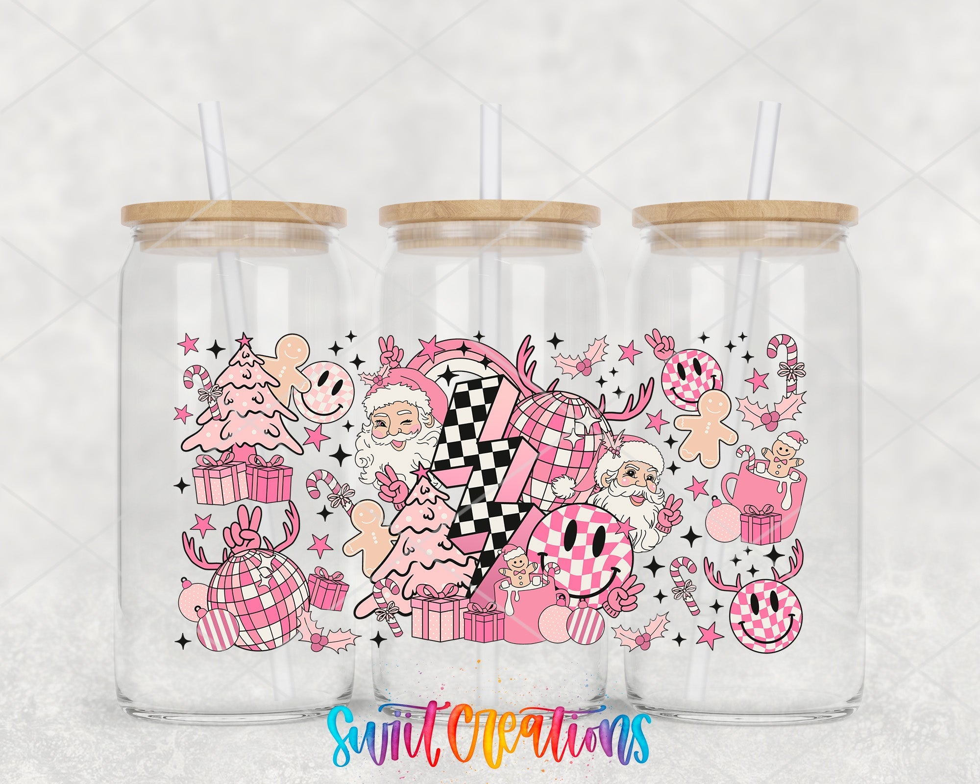 Pink Retro Christmas Santa Smiley Face Gingerbread UV DTF Wrap | DTF217 - Swiit Creations