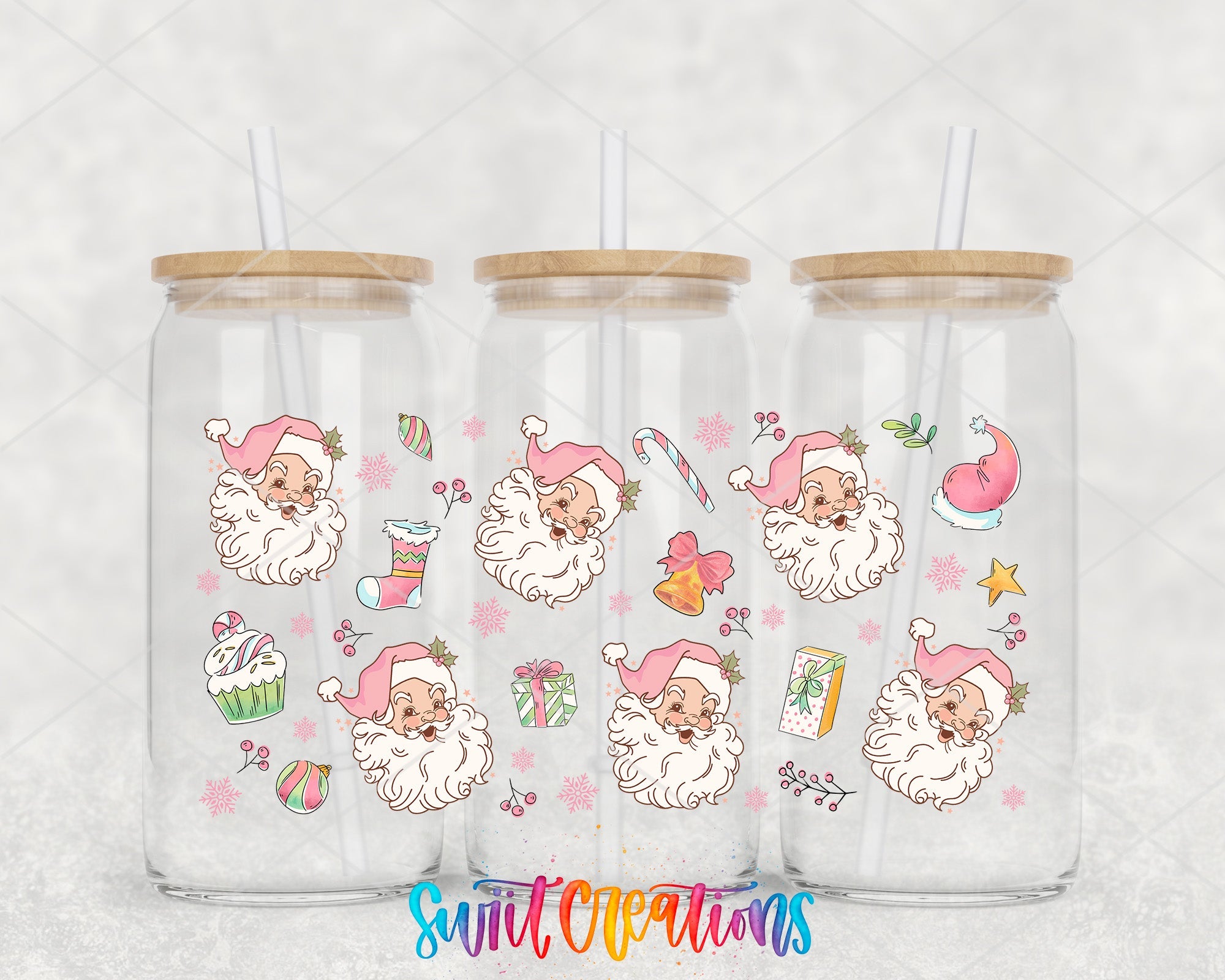 Pink Santa Christmas UV DTF Transfer Tumbler Wrap | DTF233 - Swiit Creations