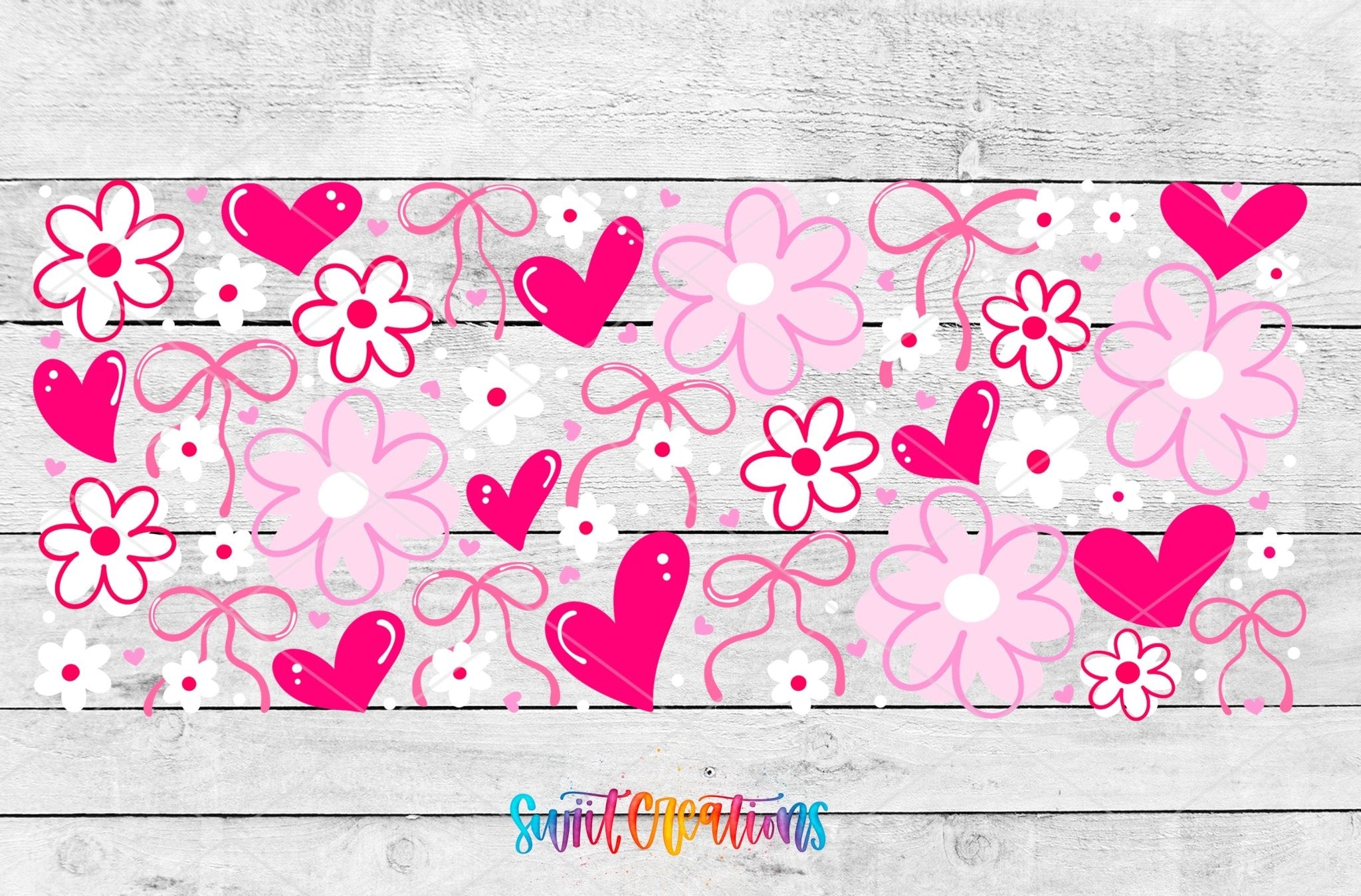 Pink Valentine Floral Hearts and Bows UV DTF Transfer Tumbler Wrap | DTF324 - Swiit Creations