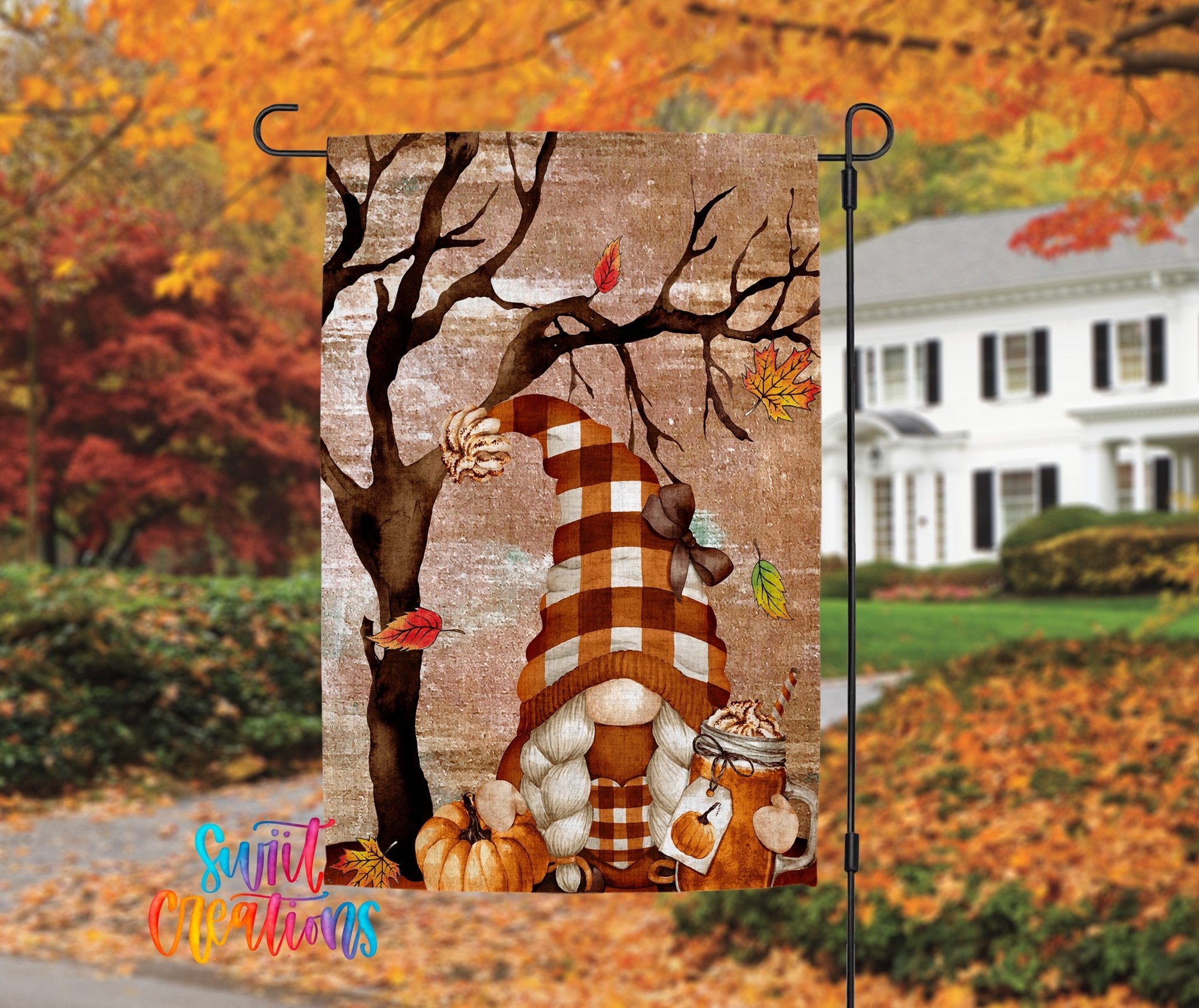 Pumpkin Spice Gnome Garden Flag | Fall Yard Flag | Autumn Outdoor Decor | Rustic Pumpkin Porch Flag | YF40 - Swiit Creations