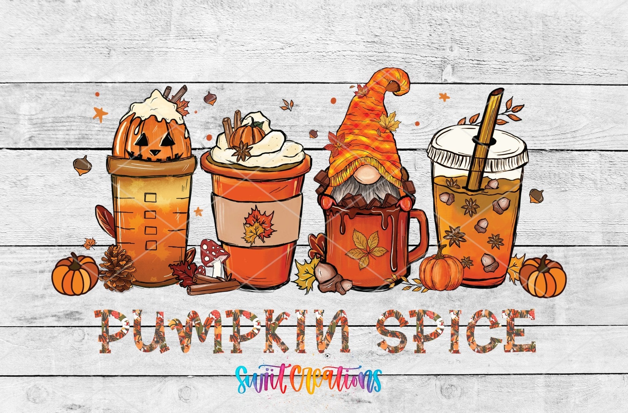 Pumpkin Spice UV DTF Transfer Tumbler Wrap | Fall Coffee Gnome | DTF157 - Swiit Creations