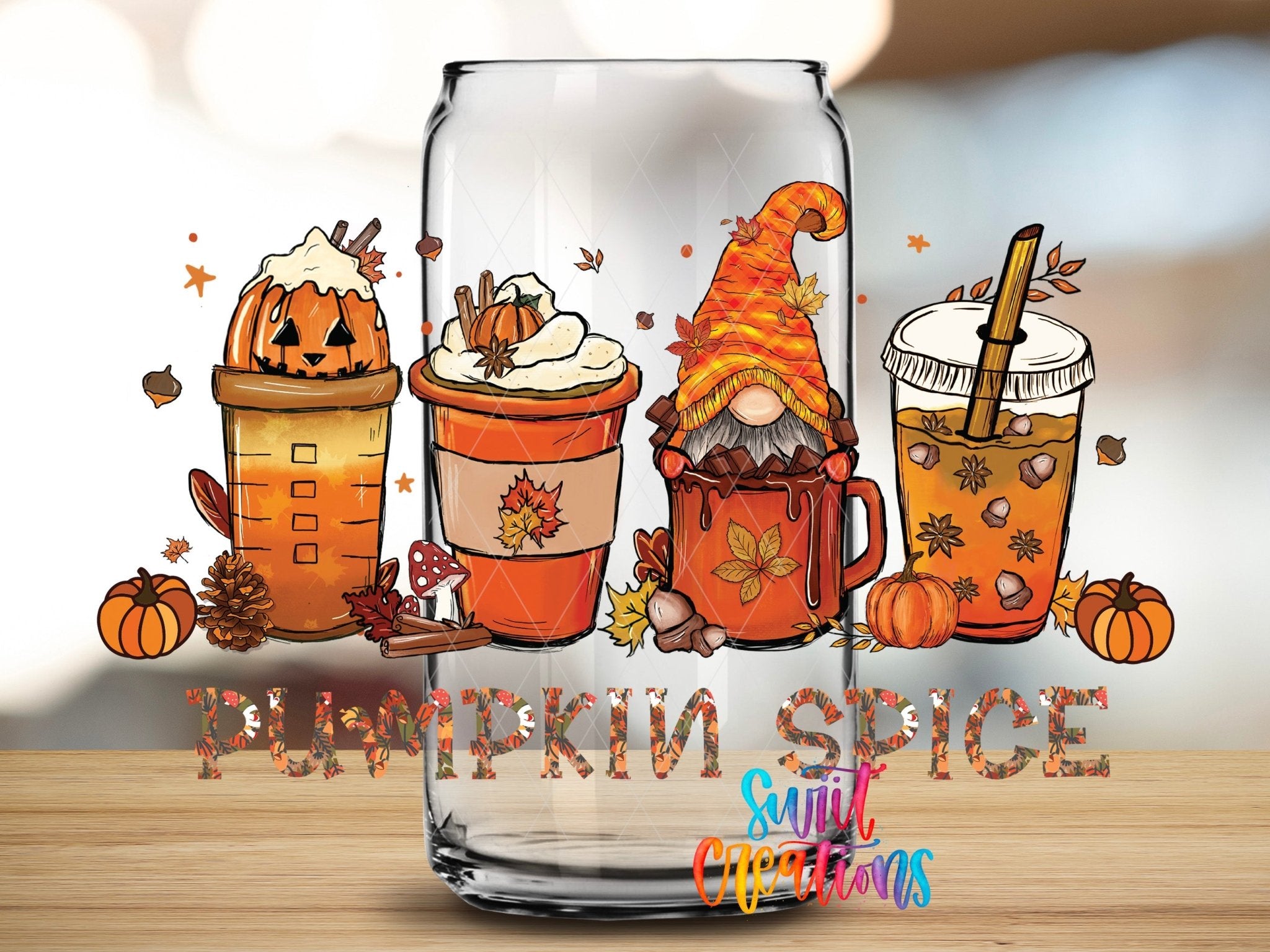 Pumpkin Spice UV DTF Transfer Tumbler Wrap | Fall Coffee Gnome | DTF157 - Swiit Creations