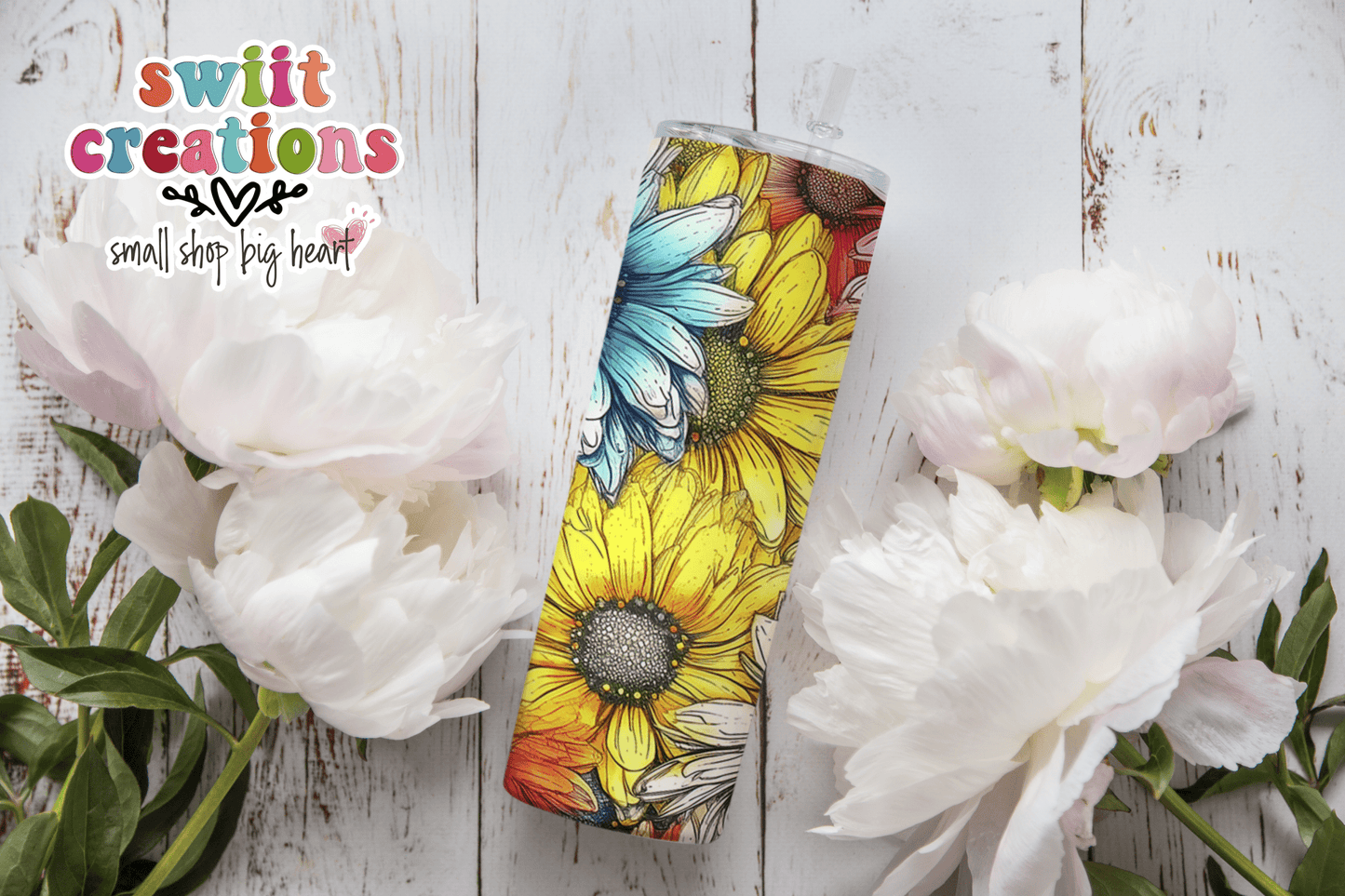 Rainbow Daisy Tumbler (T509) - Swiit Creations