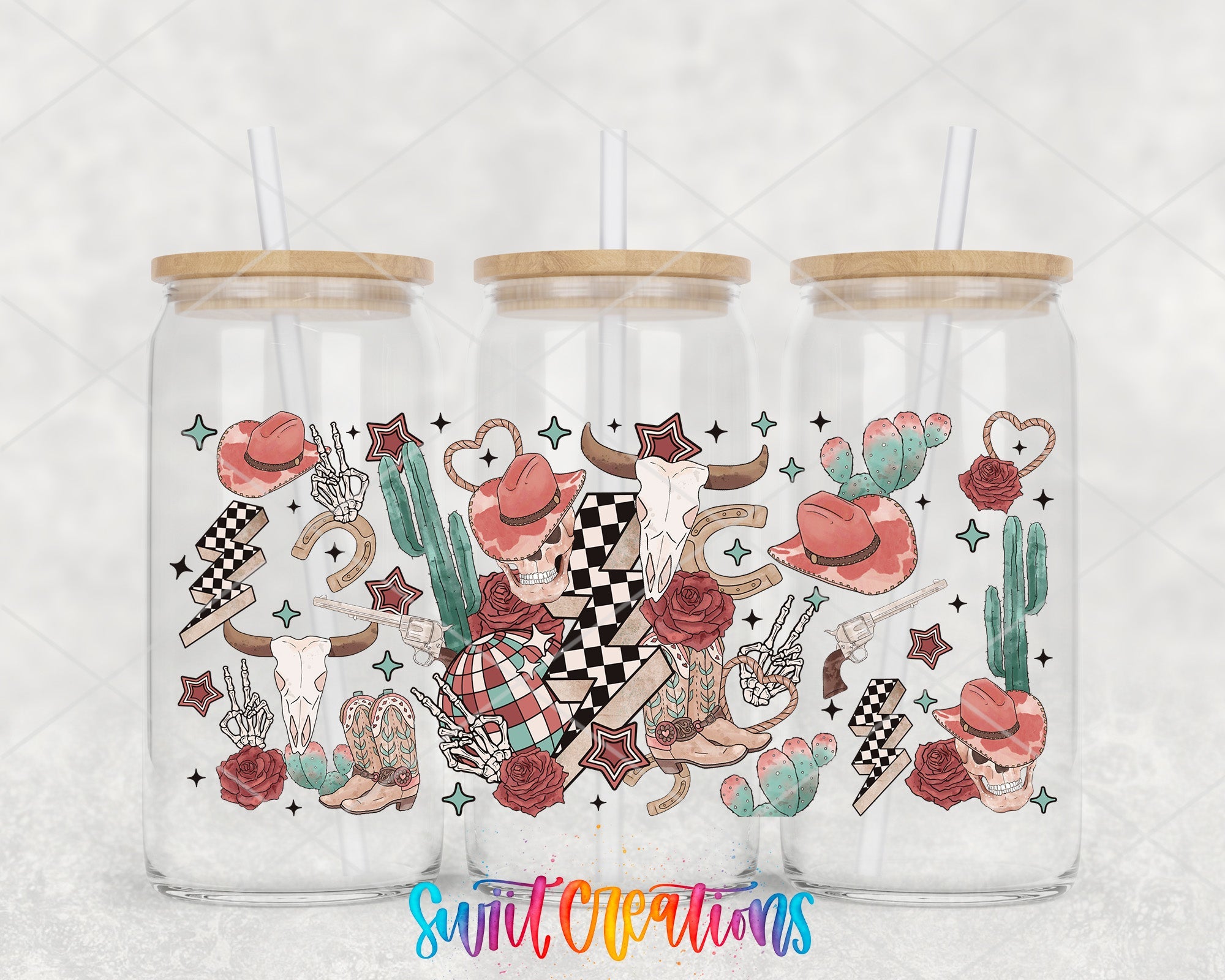 Retro Western Cowgirl with Skull and Cactus UV DTF Transfer Tumbler Wrap | DTF306 - Swiit Creations