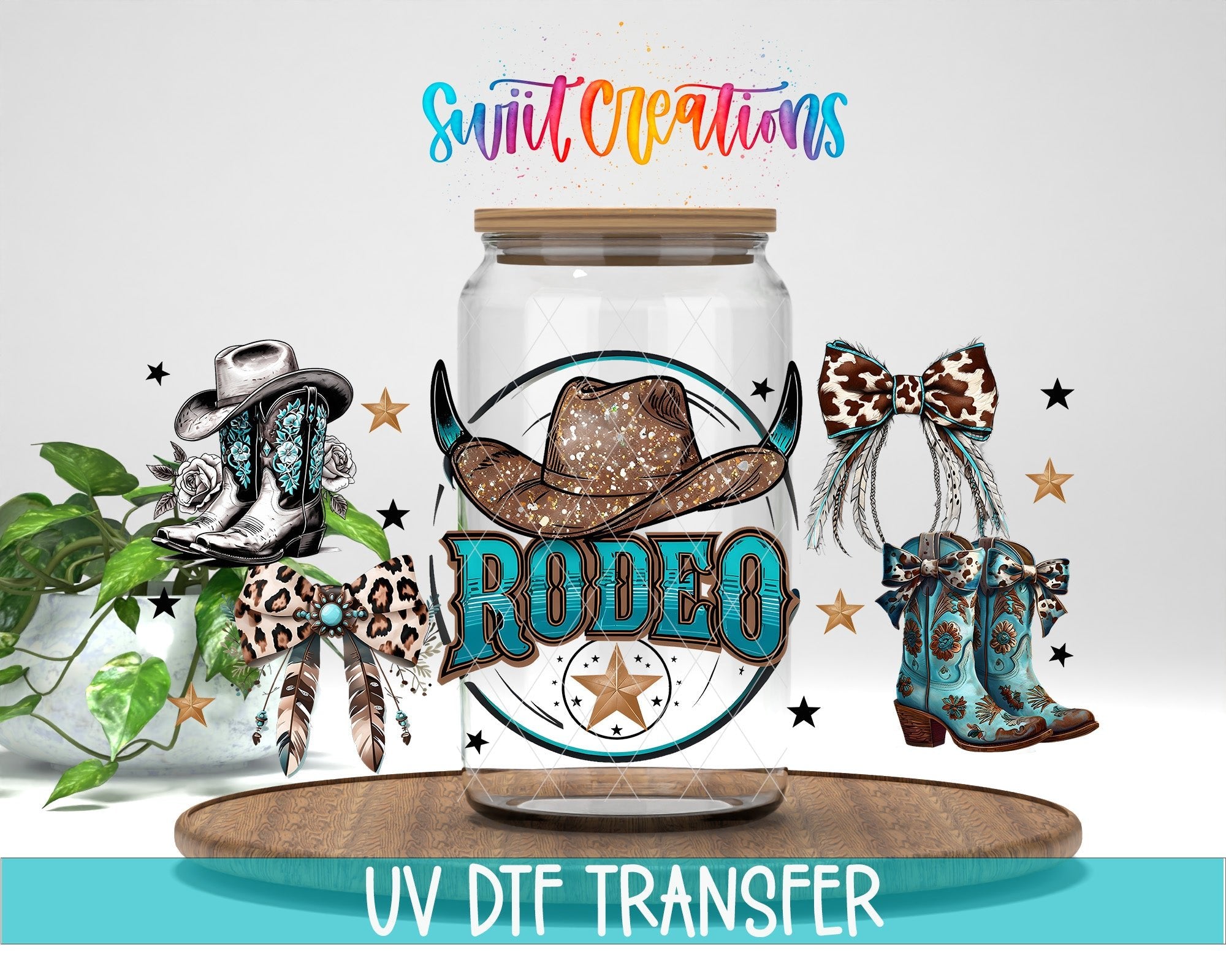 Rodeo Western UV DTF Decal | Cowgirl Boots Bow Cowboy Hat Cup Transfer | DTF285 - Swiit Creations