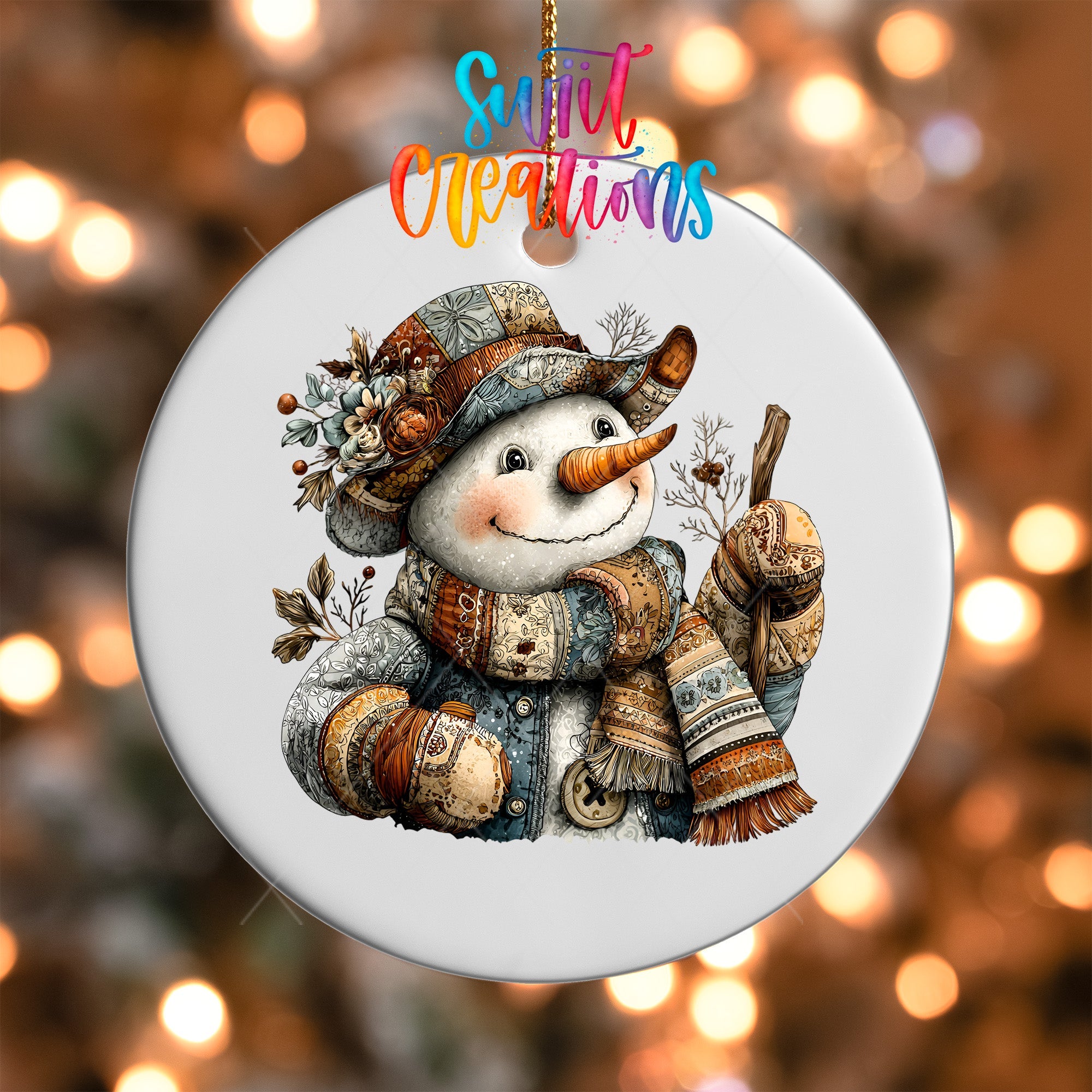 Rustic Patchwork Snowman UV DTF Ornament Transfer | O-1897 - Swiit Creations