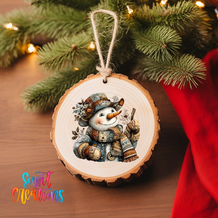 Rustic Patchwork Snowman UV DTF Ornament Transfer | O-1897 - Swiit Creations