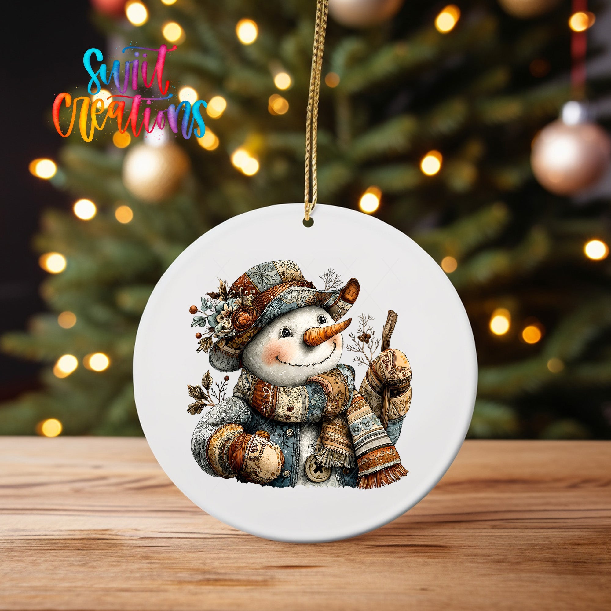 Rustic Patchwork Snowman UV DTF Ornament Transfer | O-1897 - Swiit Creations