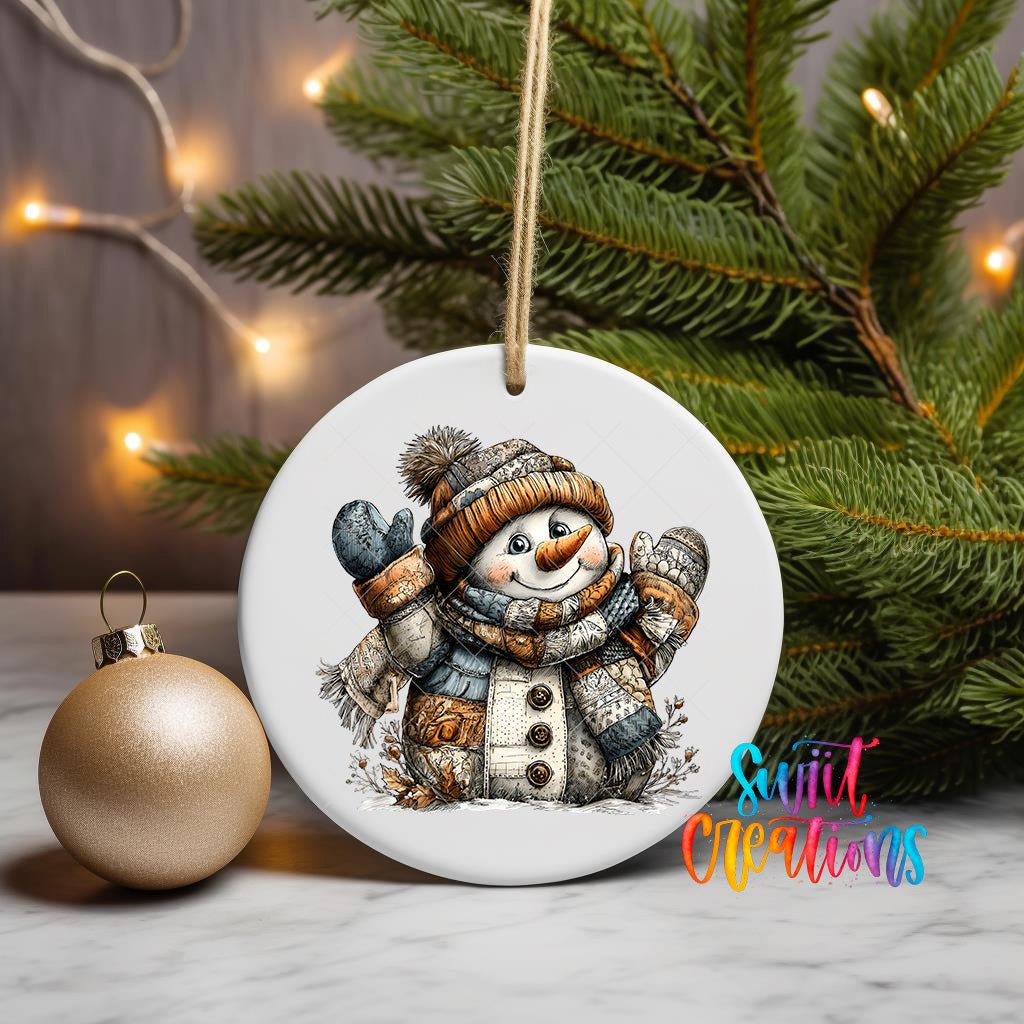Rustic Patchwork Snowman UV DTF Ornament Transfer | O-1898 - Swiit Creations
