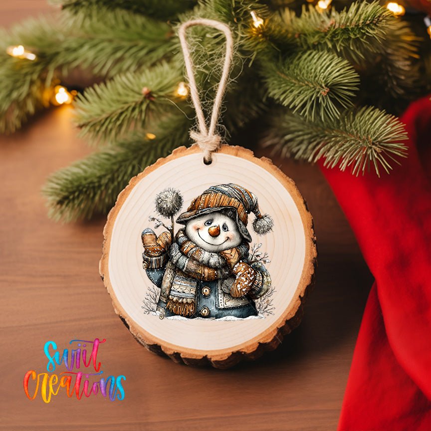 Rustic Patchwork Snowman UV DTF Ornament Transfer | O-1906 - Swiit Creations