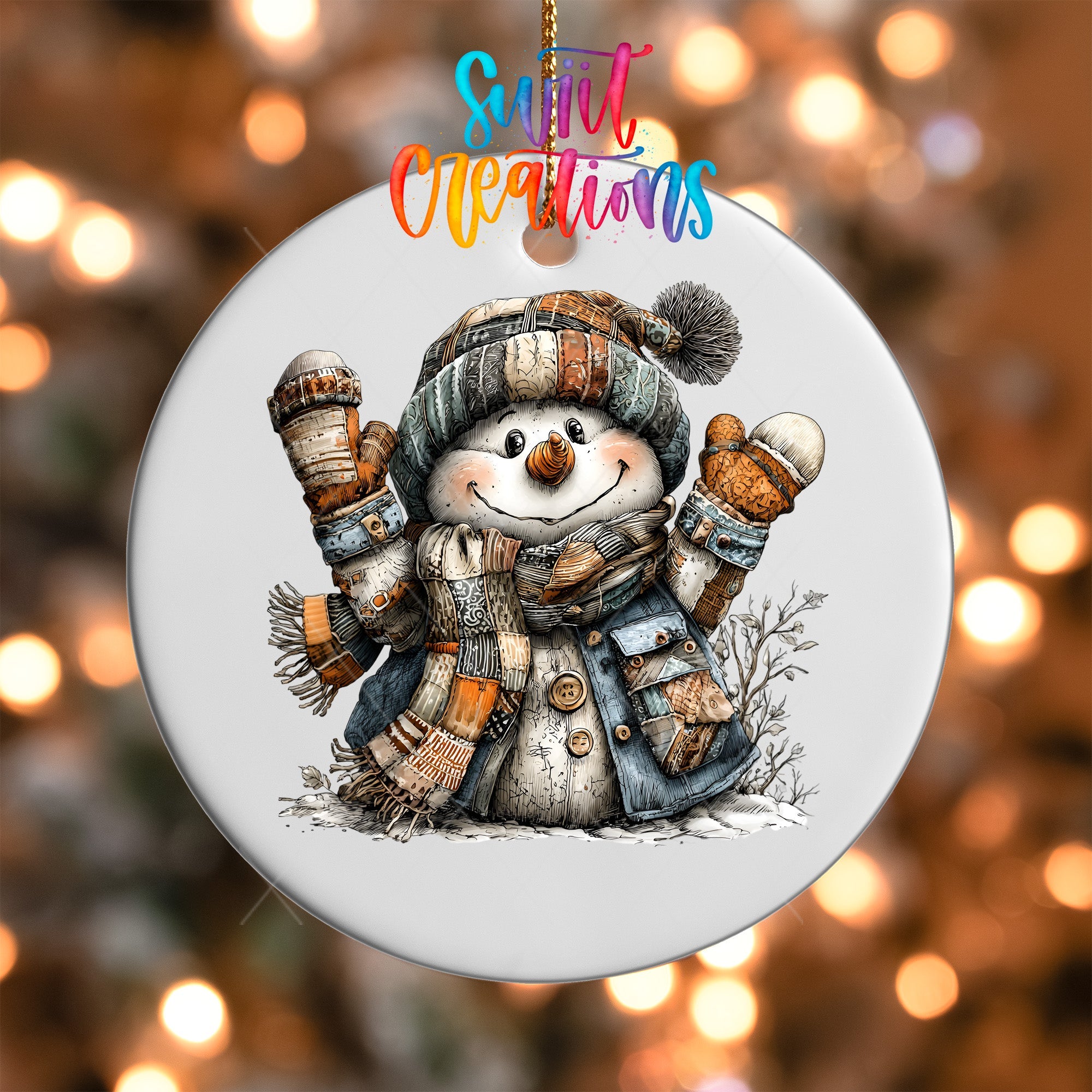 Rustic Patchwork Snowman UV DTF Ornament Transfer | O-1908 - Swiit Creations