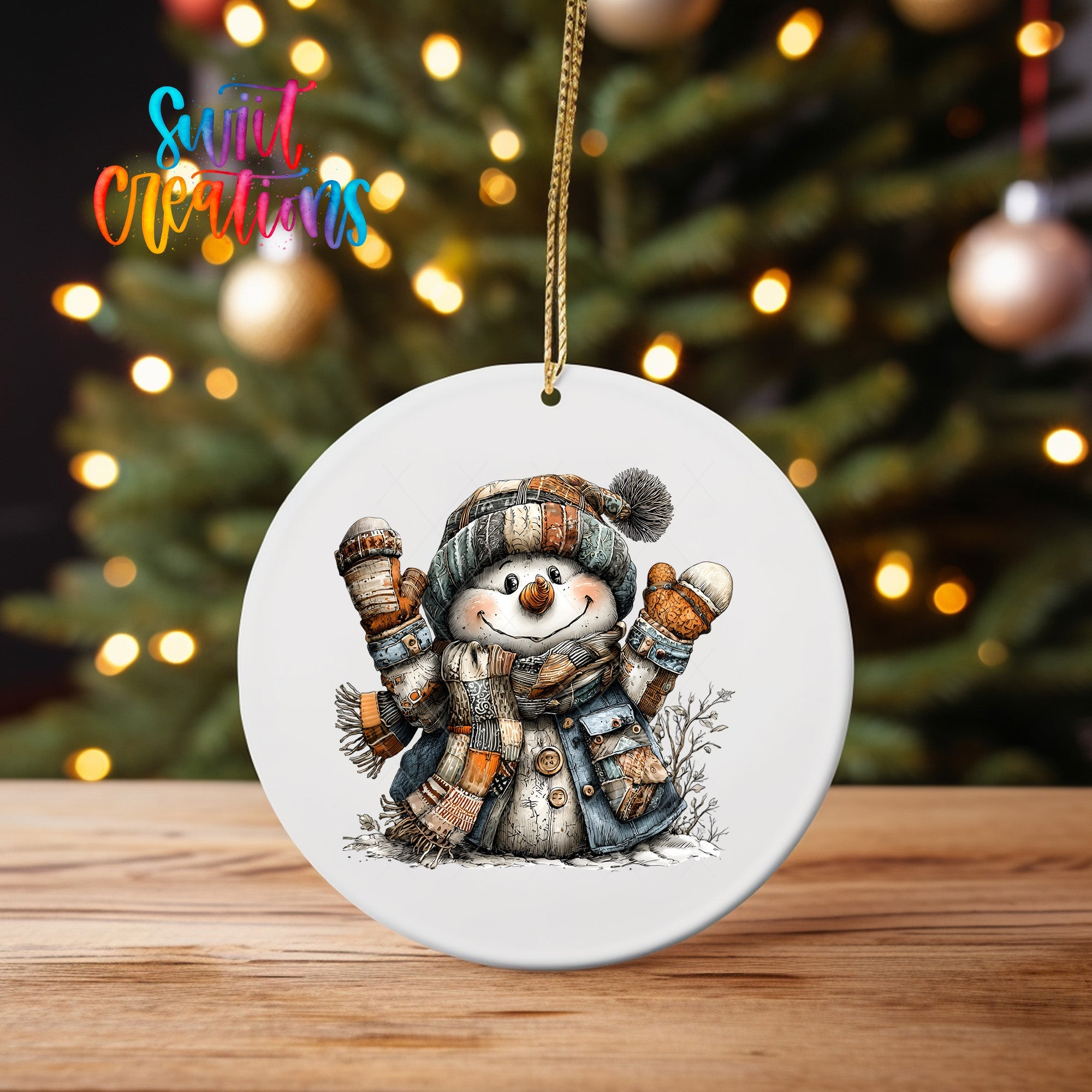 Rustic Patchwork Snowman UV DTF Ornament Transfer | O-1908 - Swiit Creations