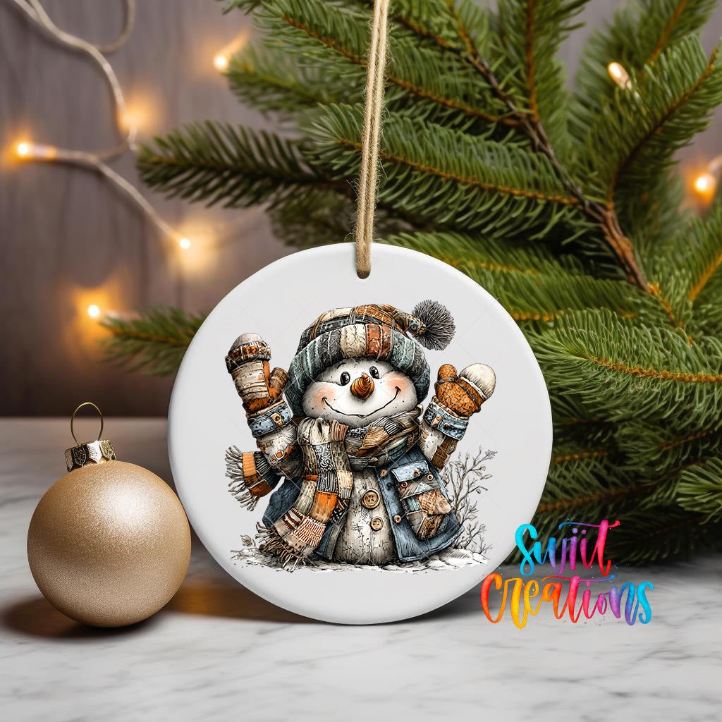 Rustic Patchwork Snowman UV DTF Ornament Transfer | O-1908 - Swiit Creations