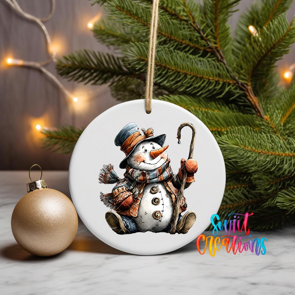 Rustic Snowman With Walking Stick UV DTF Ornament Transfer | O-1905 - Swiit Creations
