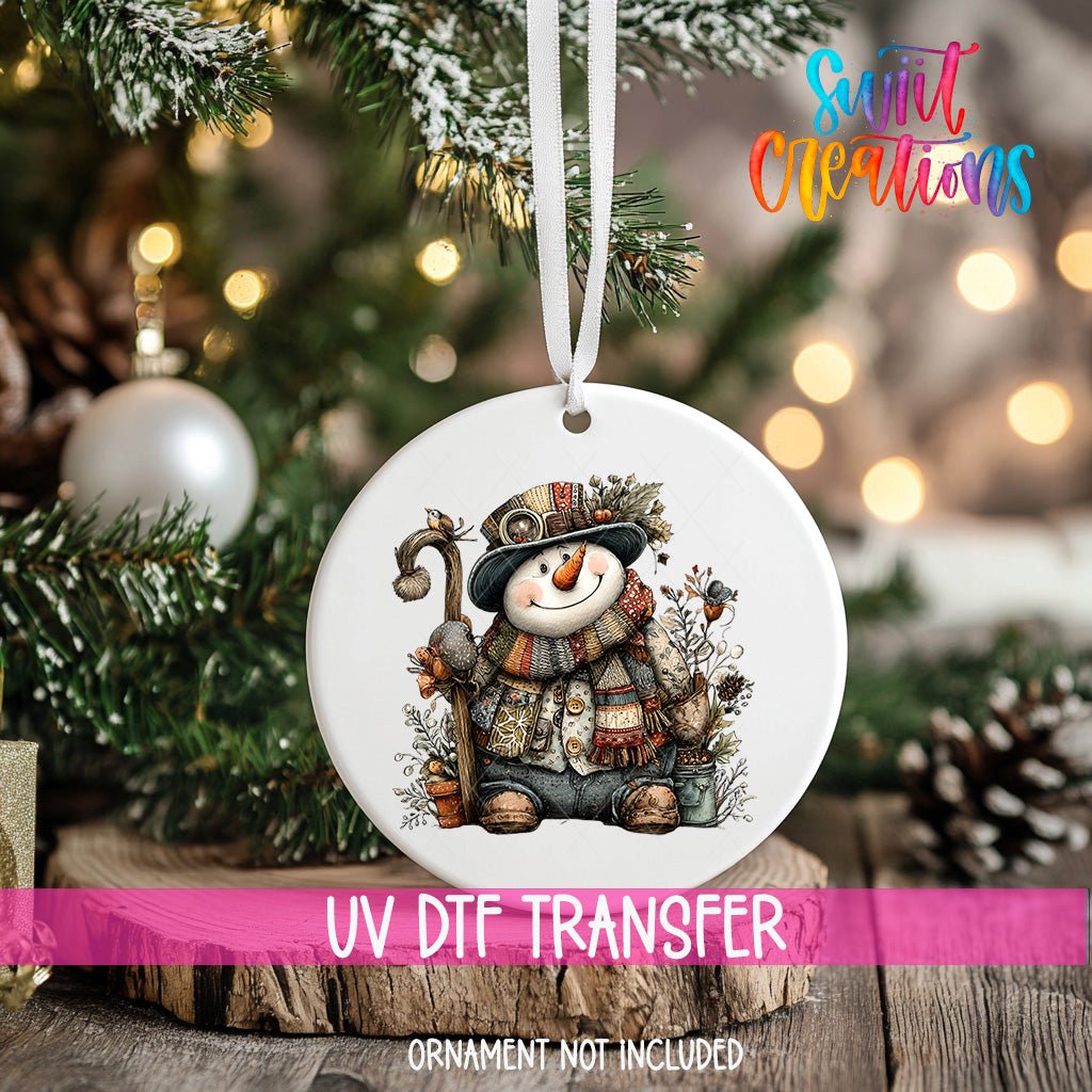 Rustic Vintage Snowman UV DTF Ornament Transfer | O-1900 - Swiit Creations