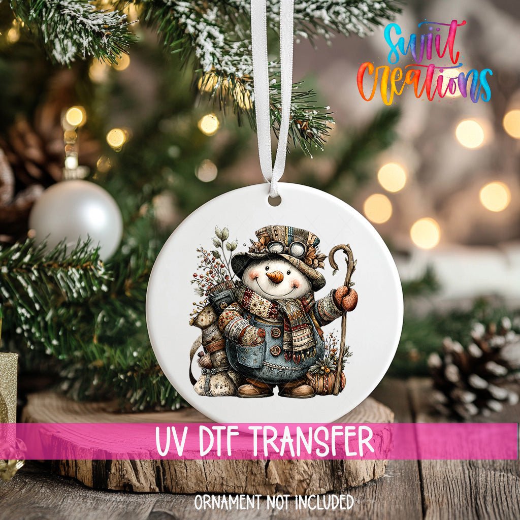 Rustic Vintage Snowman UV DTF Ornament Transfer | O-1901 - Swiit Creations