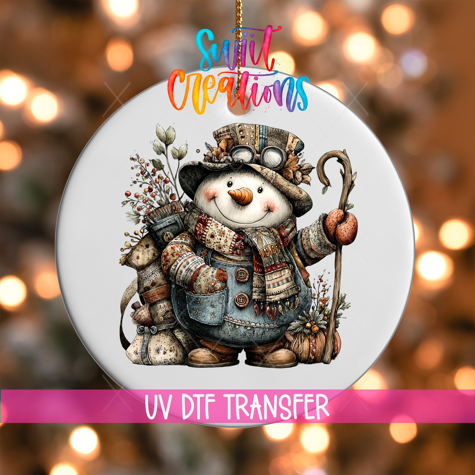 Rustic Vintage Snowman UV DTF Ornament Transfer | O-1901 - Swiit Creations
