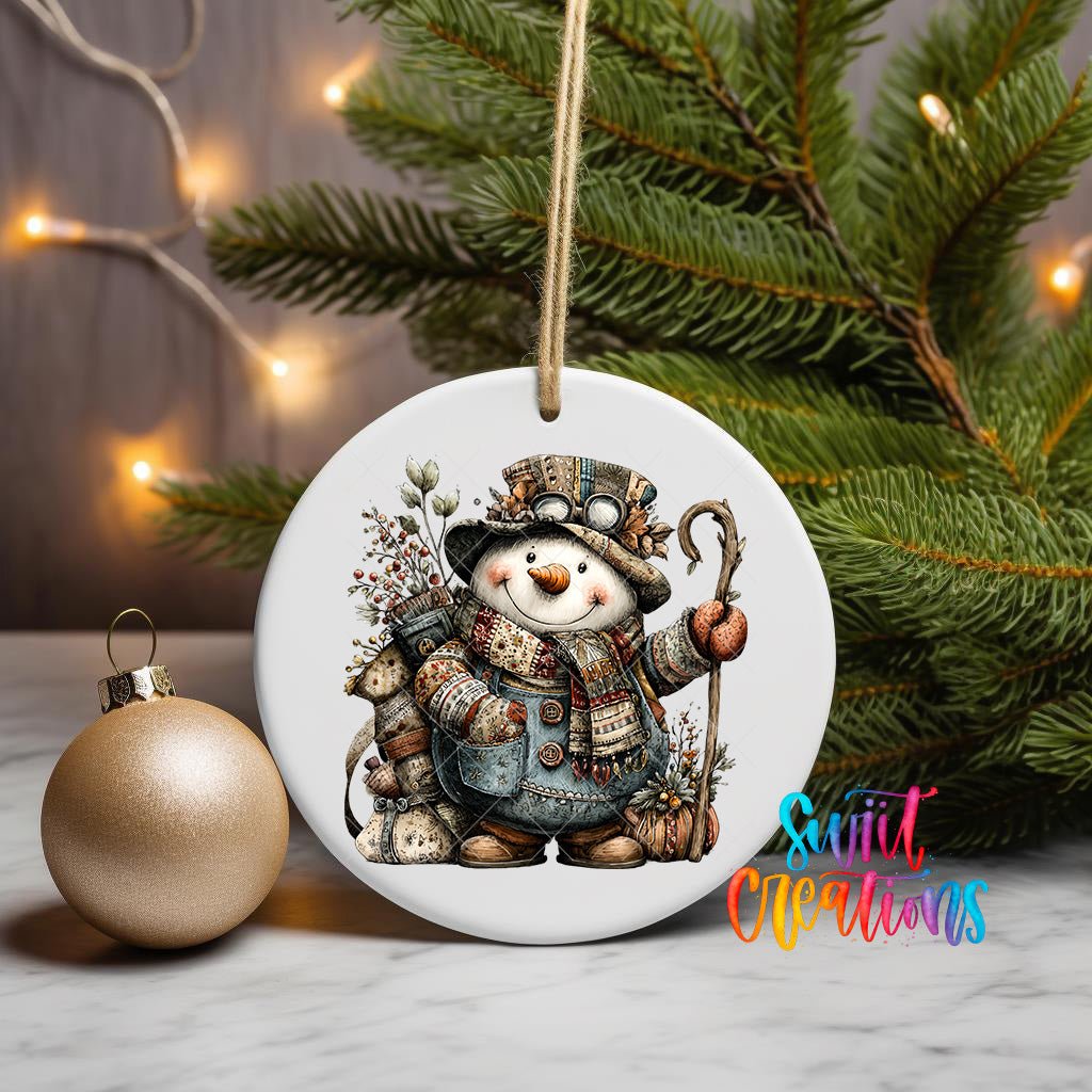 Rustic Vintage Snowman UV DTF Ornament Transfer | O-1901 - Swiit Creations