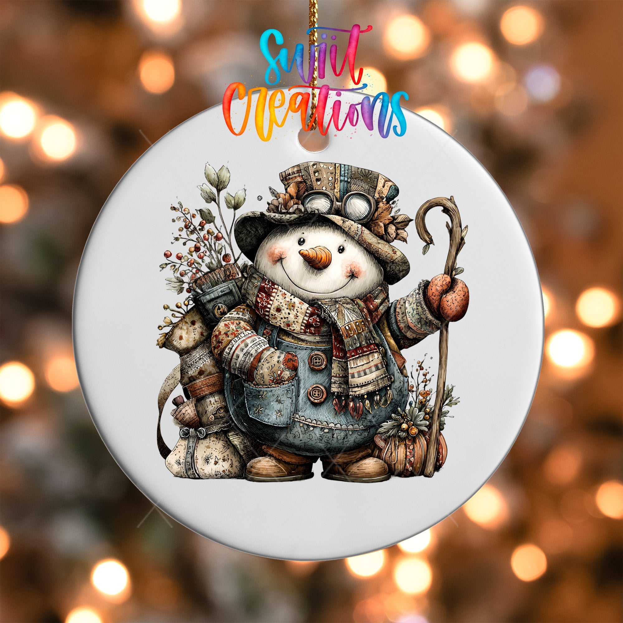 Rustic Vintage Snowman UV DTF Ornament Transfer | O-1901 - Swiit Creations