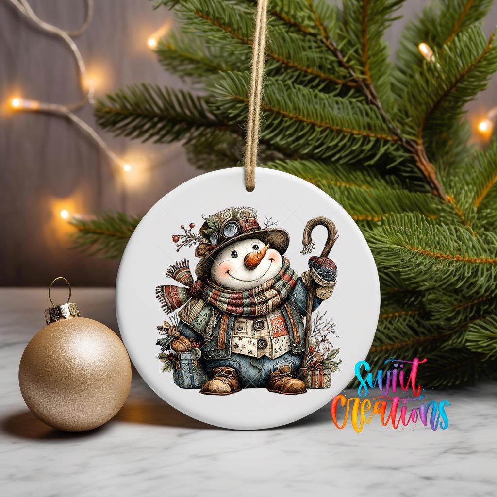 Rustic Vintage Snowman UV DTF Ornament Transfer | O-1902 - Swiit Creations