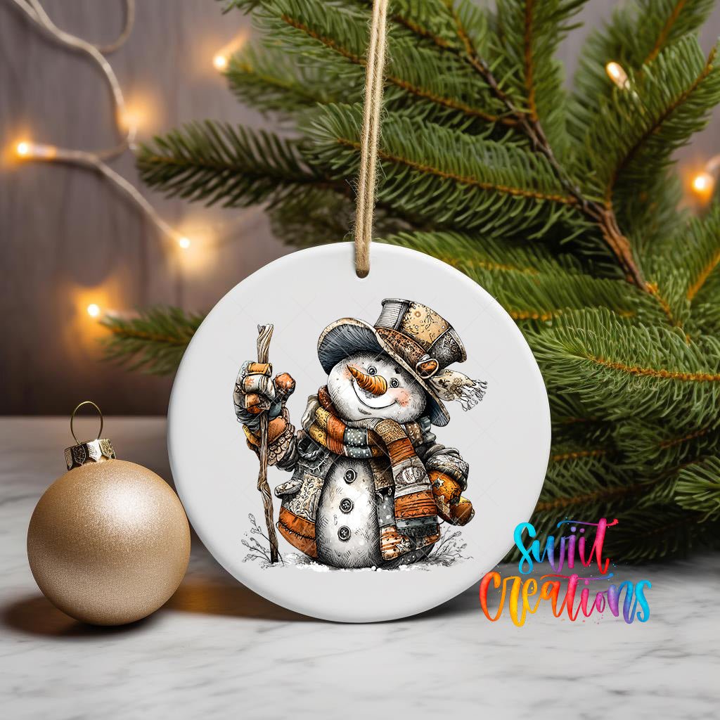 Rustic Vintage Snowman UV DTF Ornament Transfer | O-1904 - Swiit Creations
