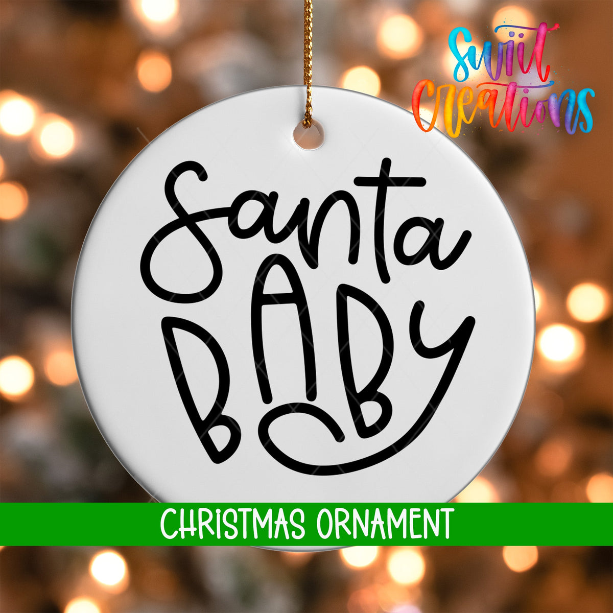 Santa Baby Christmas Ornament | Modern Black Script Holiday Ornament | Cute Minimalist Christmas Gift | O017 - Swiit Creations