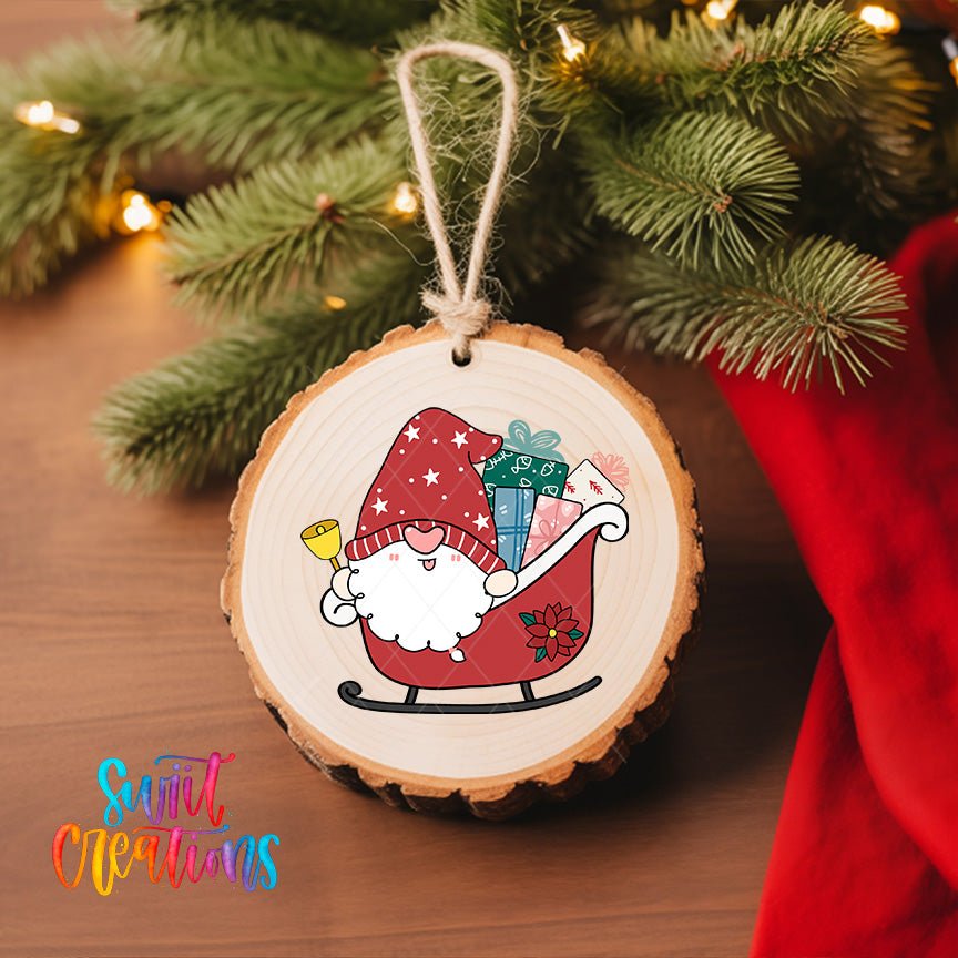 Santa Gnome Sleigh UV DTF Ornament Transfer | Gifts & Bell Christmas Transfer | O-1609 - Swiit Creations