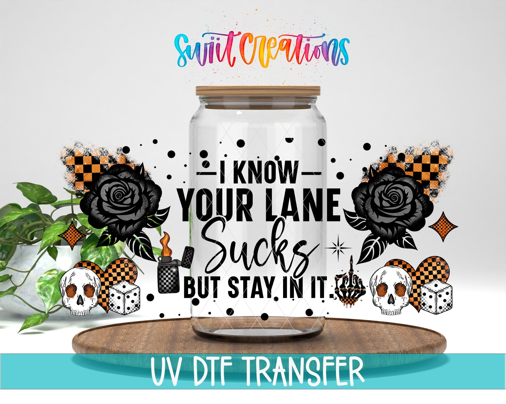 Sarcastic Rose Skull UV DTF Transfer Tumbler Wrap | Gothic Cup Decal | DTF280 - Swiit Creations