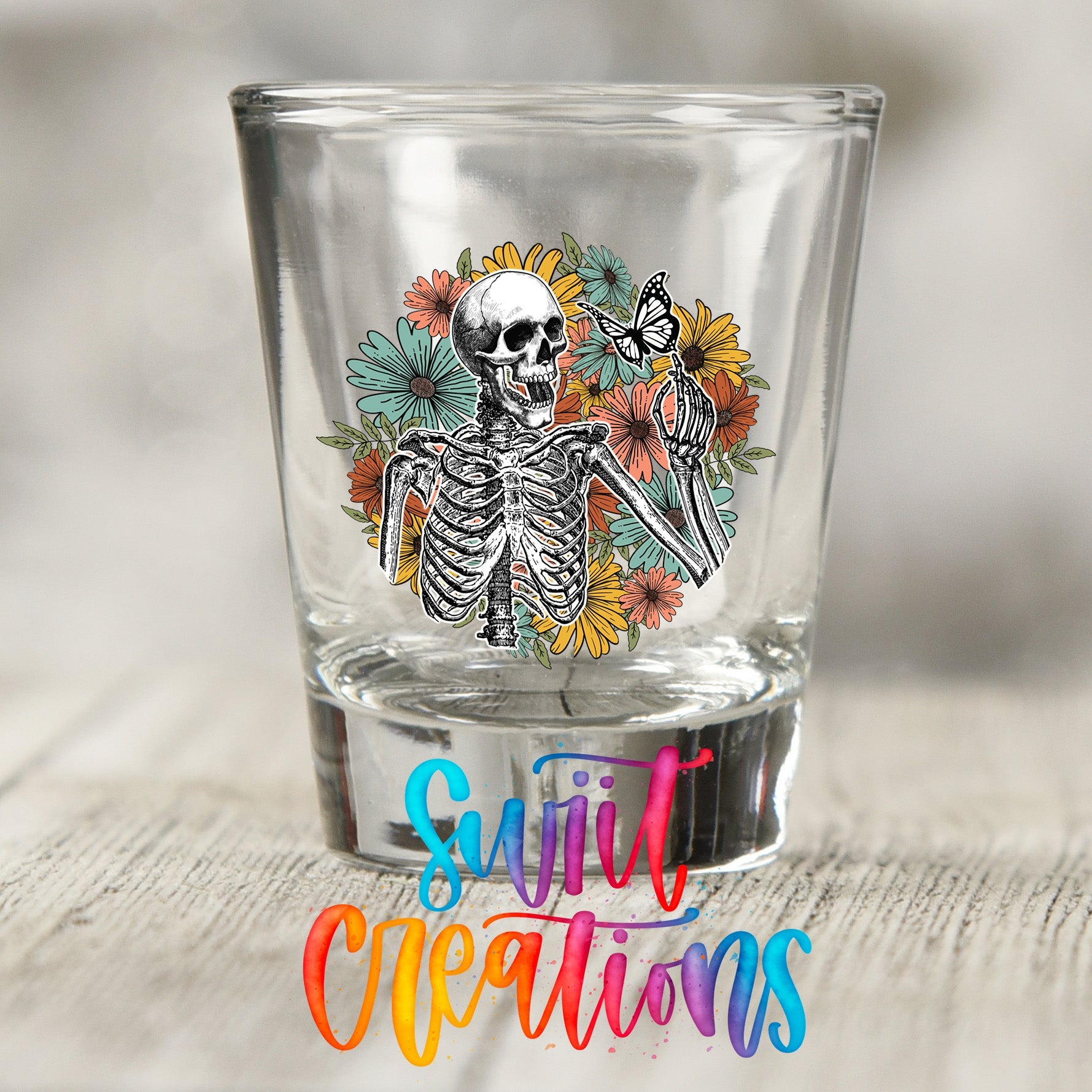 Skeleton Floral UV DTF Shot Glass Transfer | SG1192 - Swiit Creations