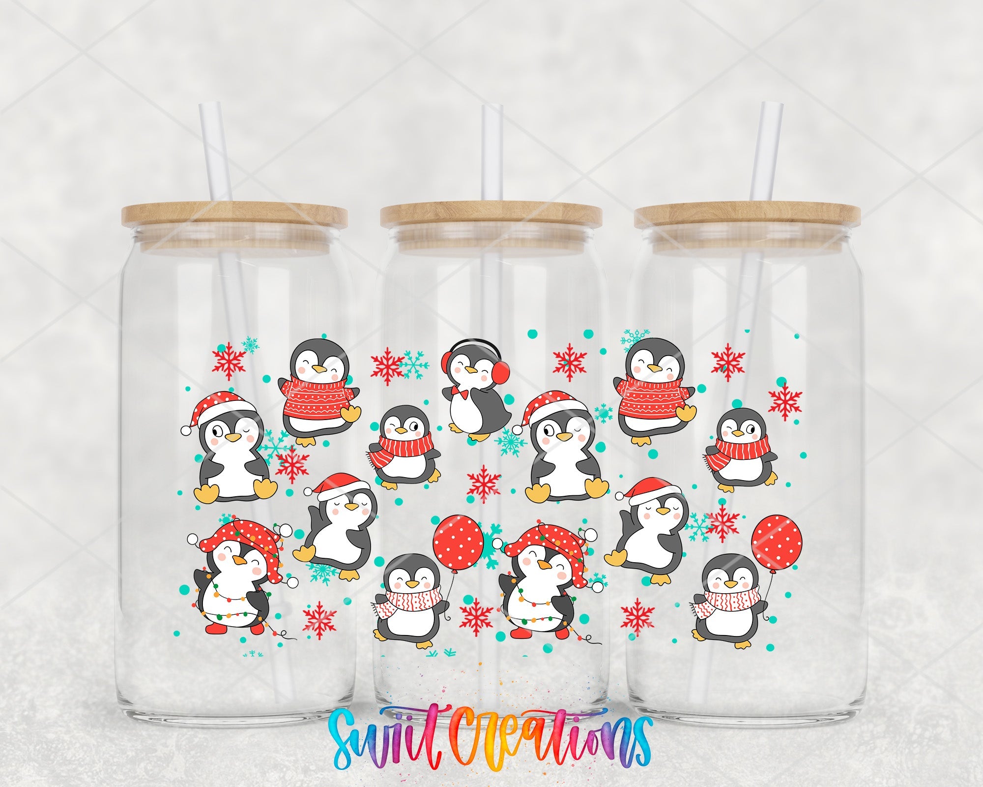 Snowflakes and Penguin Christmas UV DTF Transfer Tumbler Wrap | DTF097 - Swiit Creations
