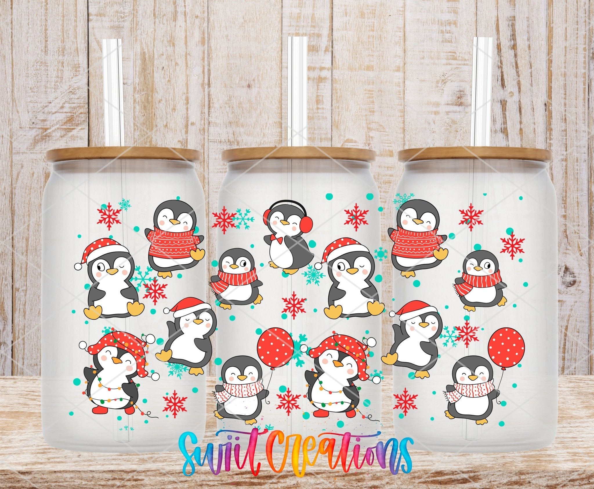Snowflakes and Penguin Christmas UV DTF Transfer Tumbler Wrap | DTF097 - Swiit Creations