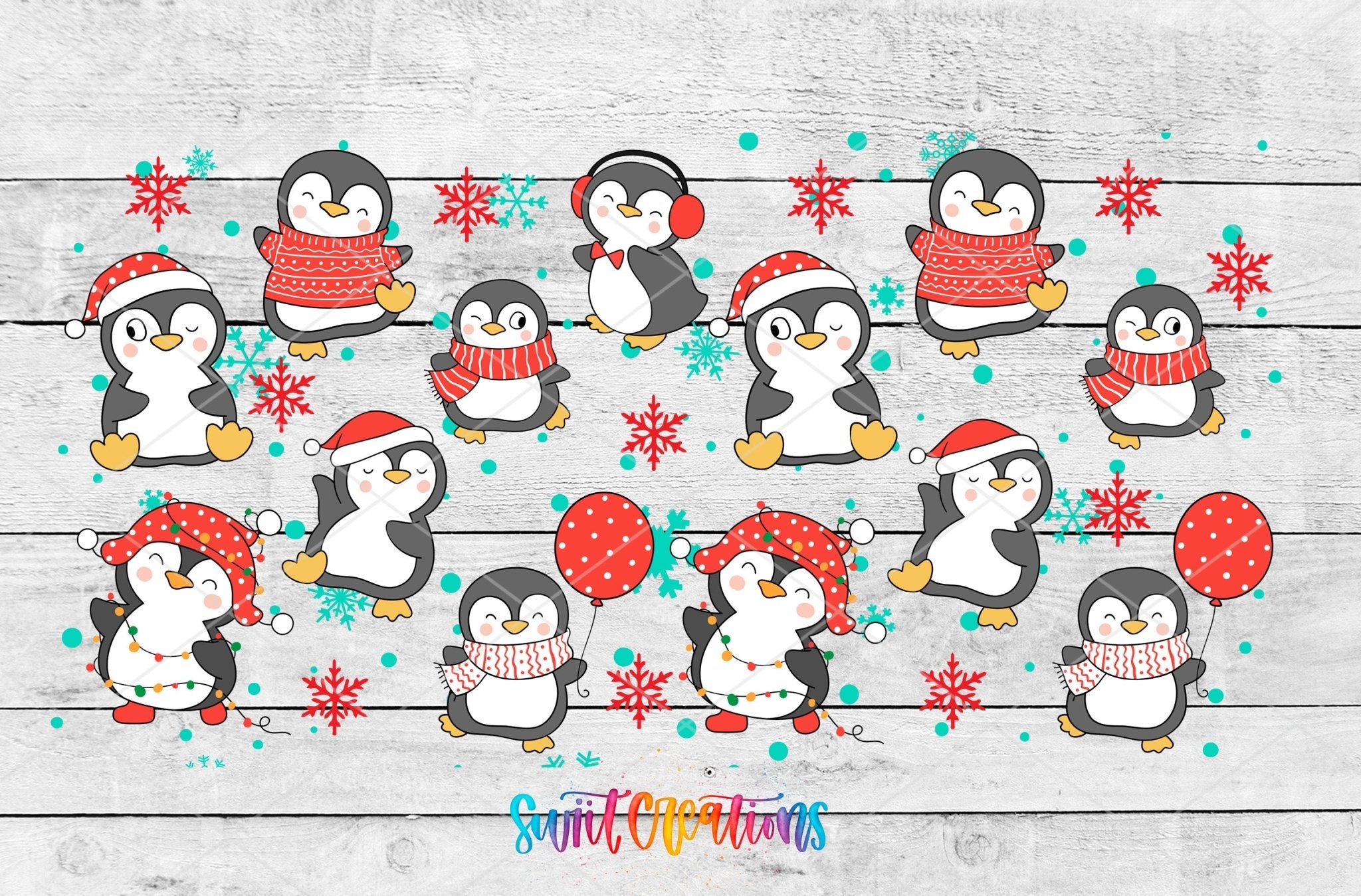 Snowflakes and Penguin Christmas UV DTF Transfer Tumbler Wrap | DTF097 - Swiit Creations