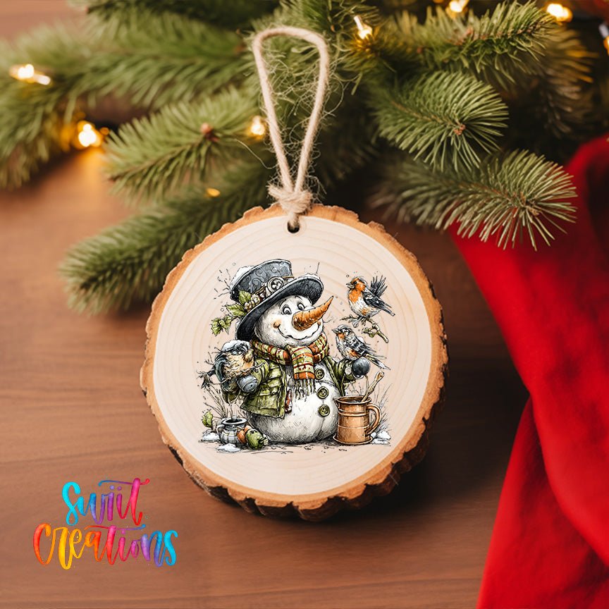 Snowman With Birds Christmas UV DTF Ornament Transfer | O-1886 - Swiit Creations
