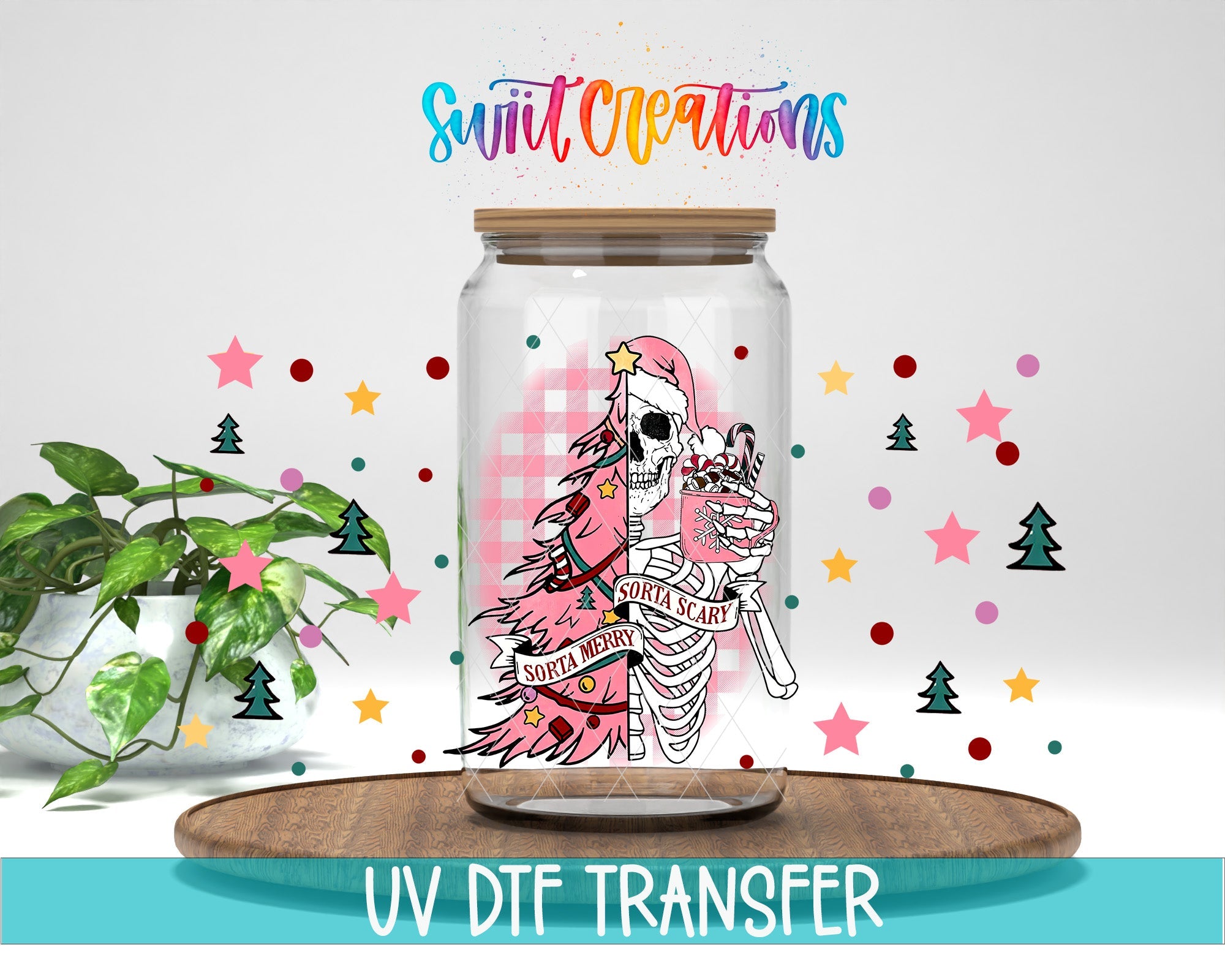 Sorta Merry Scary Pink Skeleton UV DTF Transfer Tumbler Wrap | DTF120 - Swiit Creations
