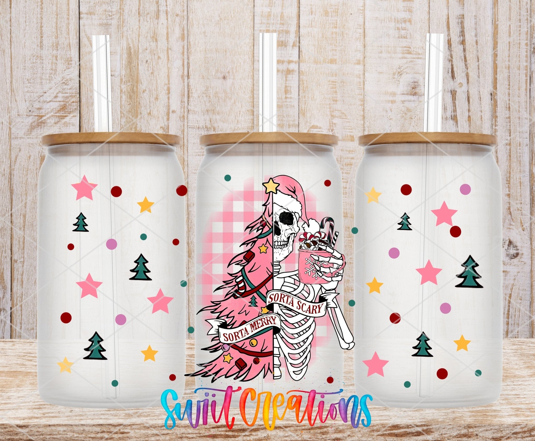 Sorta Merry Scary Pink Skeleton UV DTF Transfer Tumbler Wrap | DTF120 - Swiit Creations