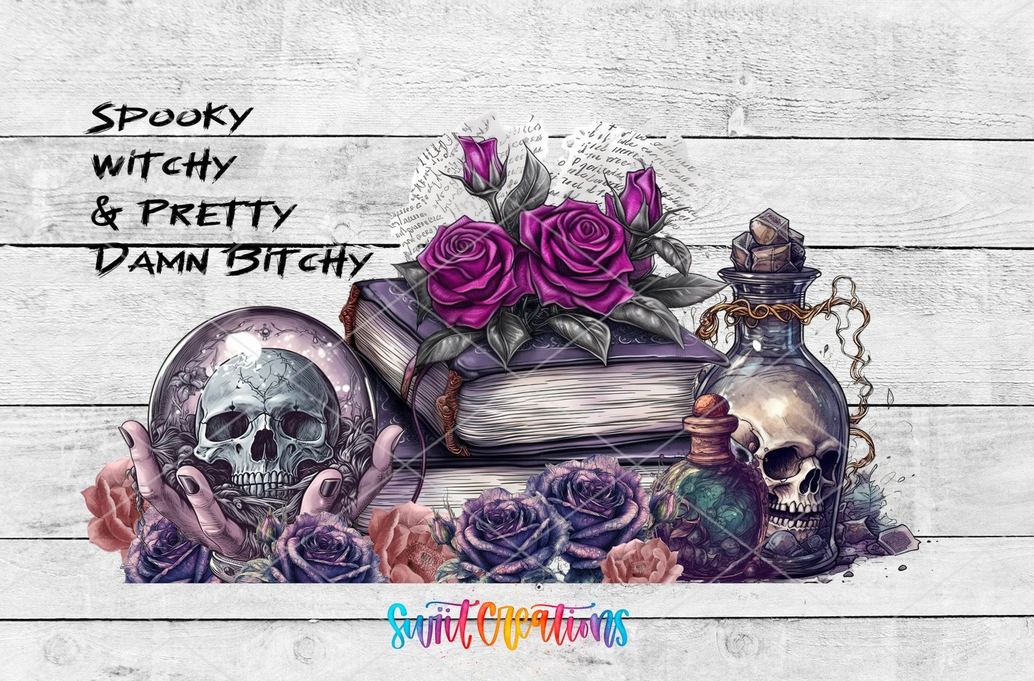 Spooky Witchy and Pretty Damn B UV DTF Transfer Tumbler Wrap | DTF088 - Swiit Creations