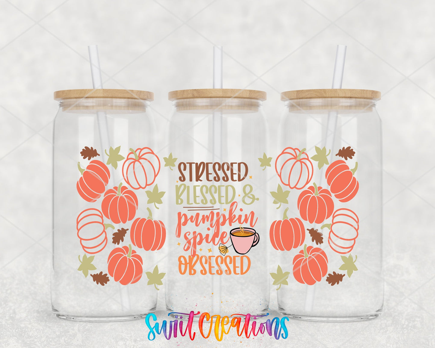 Stressed Blessed Pumpkin Spice Obsessed UV DTF Transfer Tumbler Wrap | Fall Coffee | DTF162 - Swiit Creations